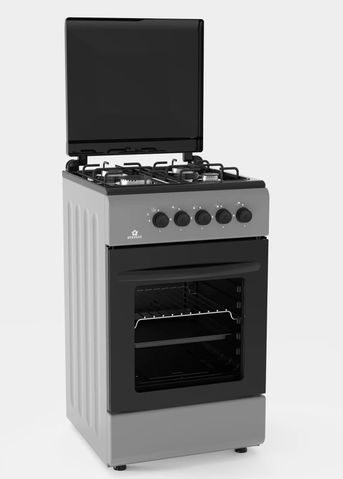 Staylux Cucina a Gas 4 Fuochi con Forno 50 x 50 cm Nero Grigio con Coperchio 55-G40F - immagine 1