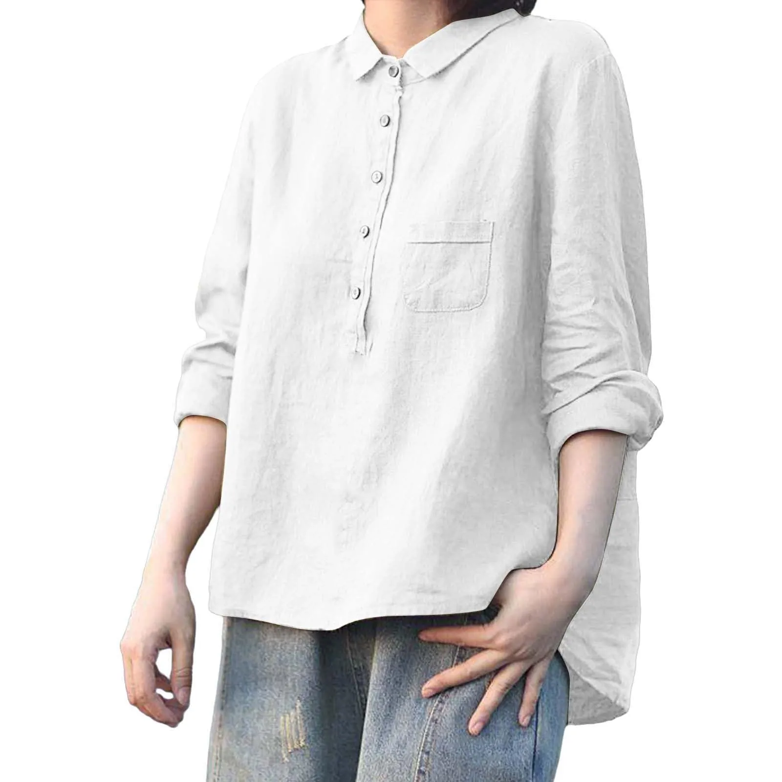 Cocila Camicia in Lino Donna Maniche Corte Nera Elegante - immagine 5