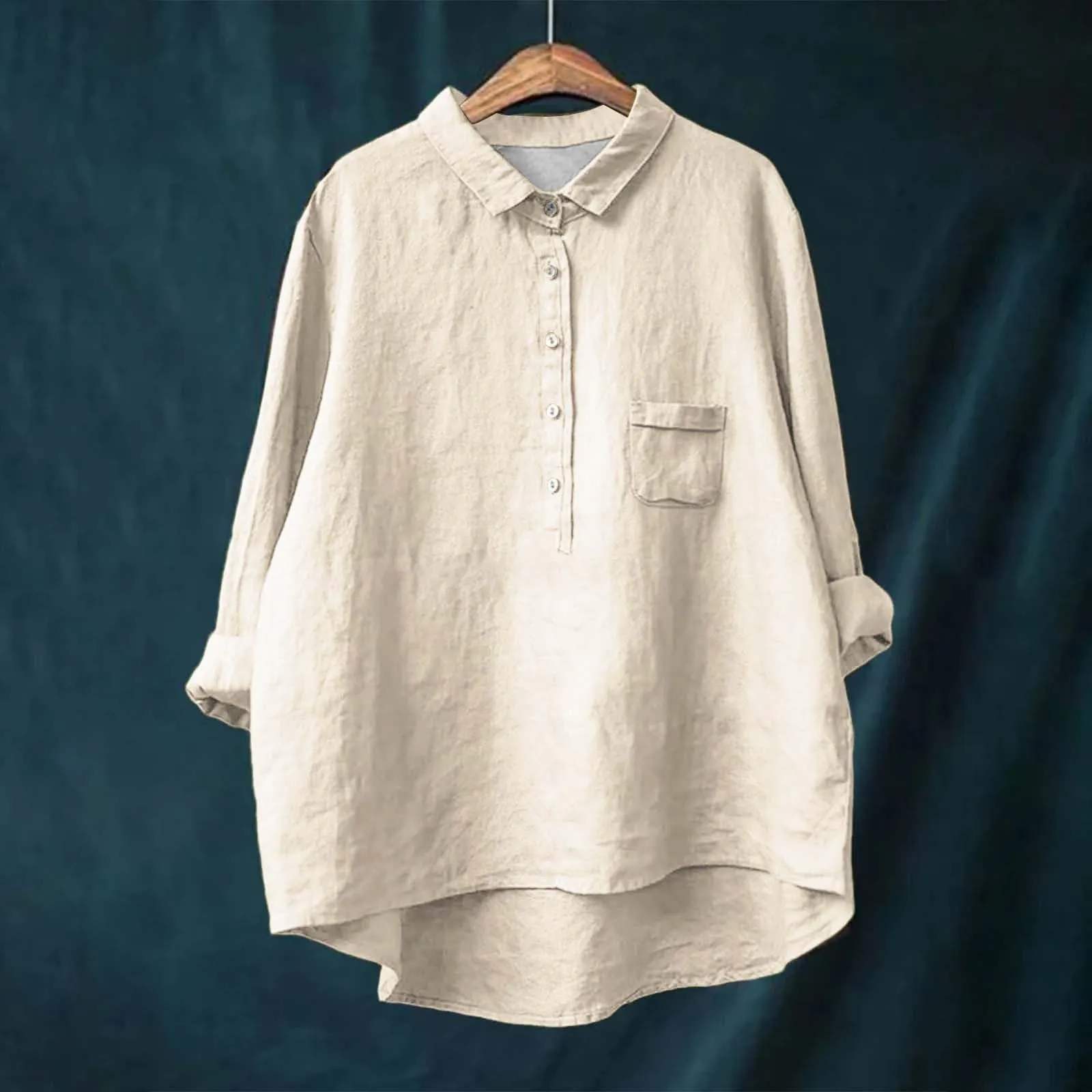 Cocila Camicia Donna Curvy in Cotone e Lino Beige 3XL - immagine 3