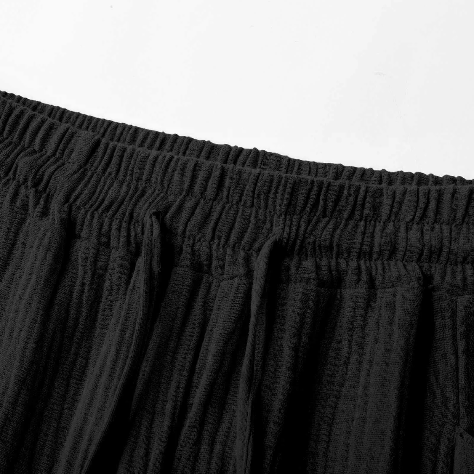 Generico Pantaloni Capri in Lino e Cotone Donna Vita Alta Larghi con Tasche Tinta Unita - immagine 6