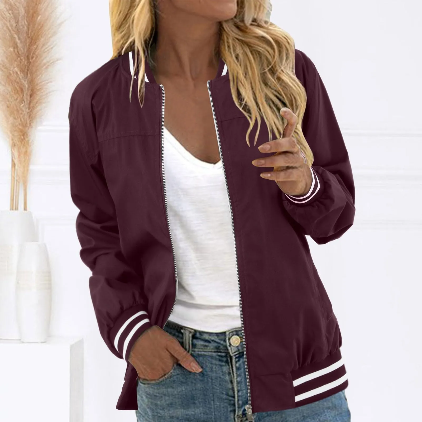 Giacca Donna Primaverile con Motivo Floreale, Modello Baseball College Blouson, Leggera e Casual - immagine 2