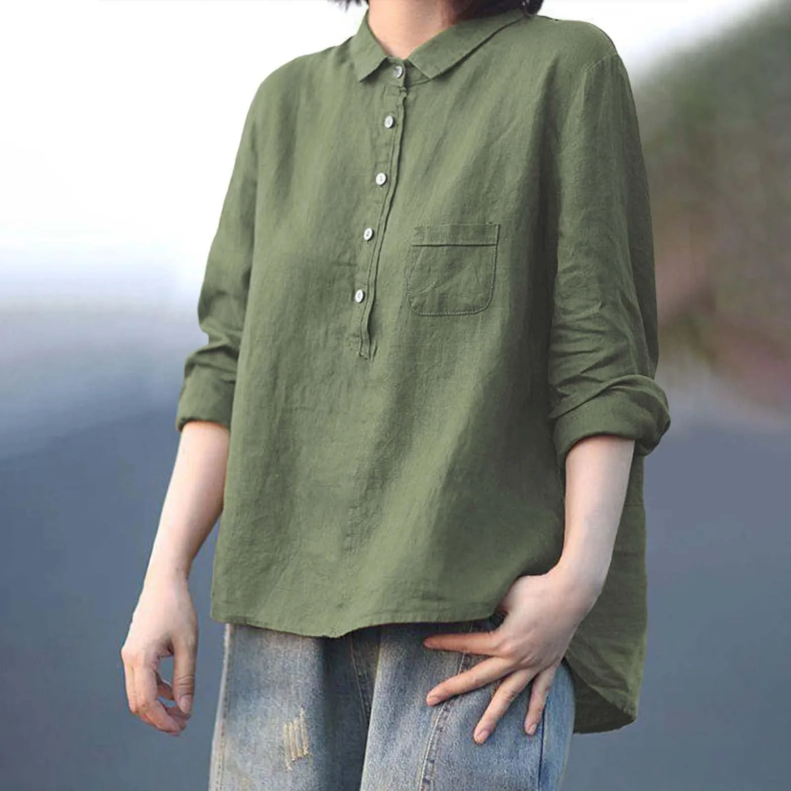 Cocila Blusa Donna Scollo a V Blu Elettrico Camicia Casacca Curvy - immagine 3