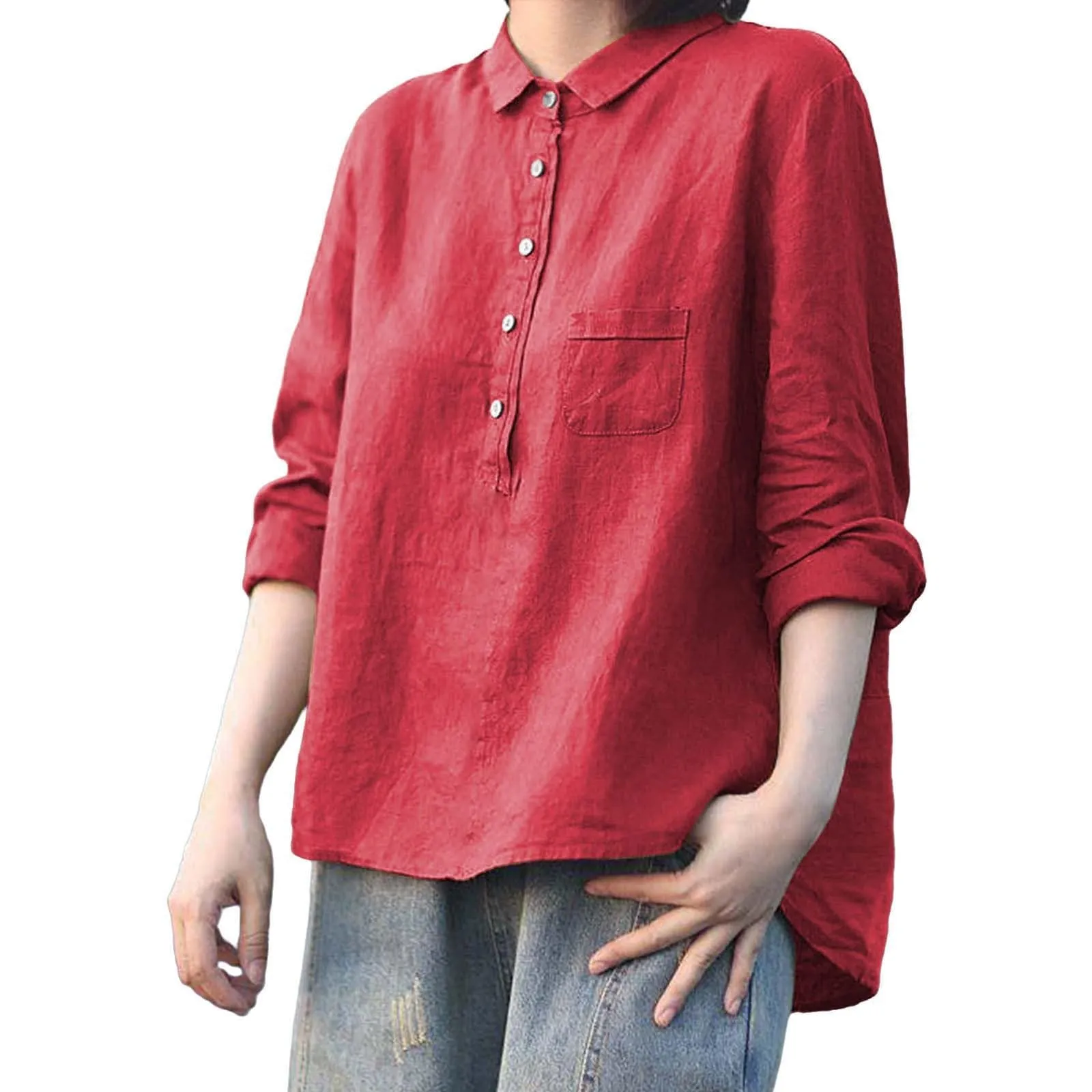 Cocila Maglia Rossa Donna Camicia Elegante Curvy Maniche Larghe - immagine 5