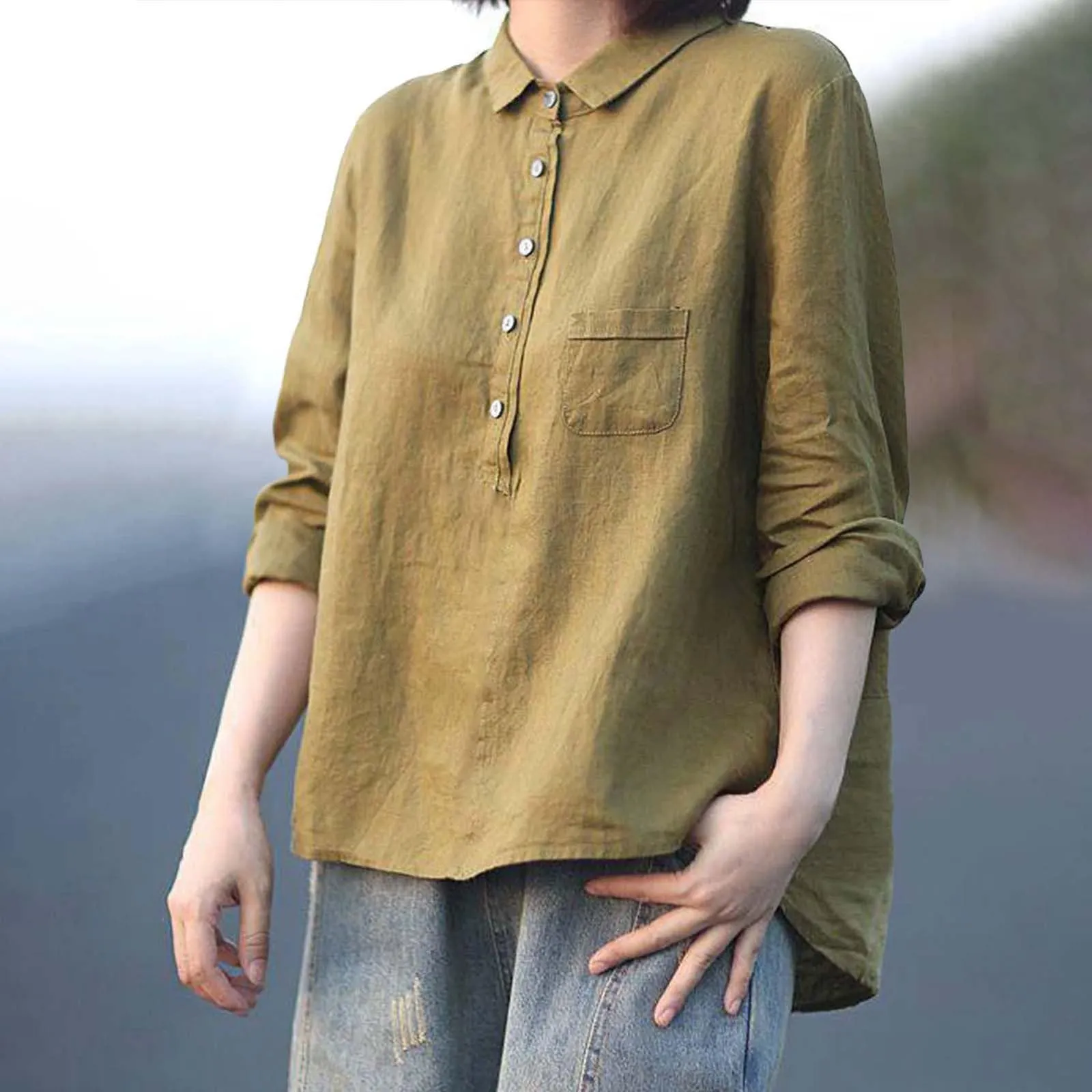 Cocila Camicia a Sbuffo in Cotone e Lino per Donna Curvy - immagine 5