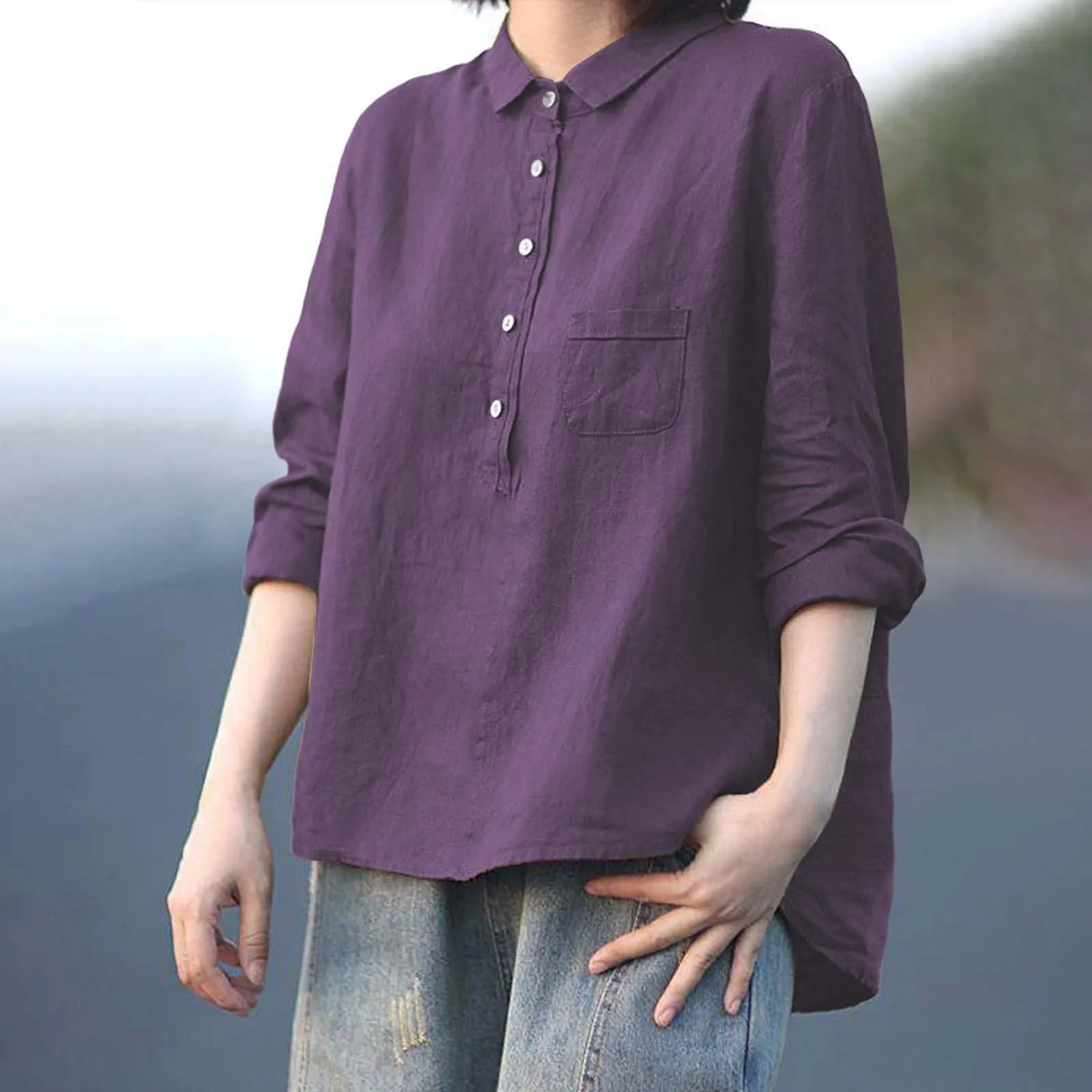 Cocila Camicia Donna in Cotone Pois, Bianca e Grigio Perla, Blusa Elegante Curvy XXL - immagine 3