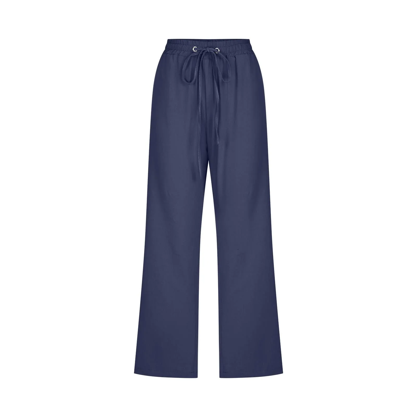 Generico Pantaloni Capri in Lino e Cotone Donna, Vita Alta, Gamba Larga, Tinta Unita con Tasche - immagine 4