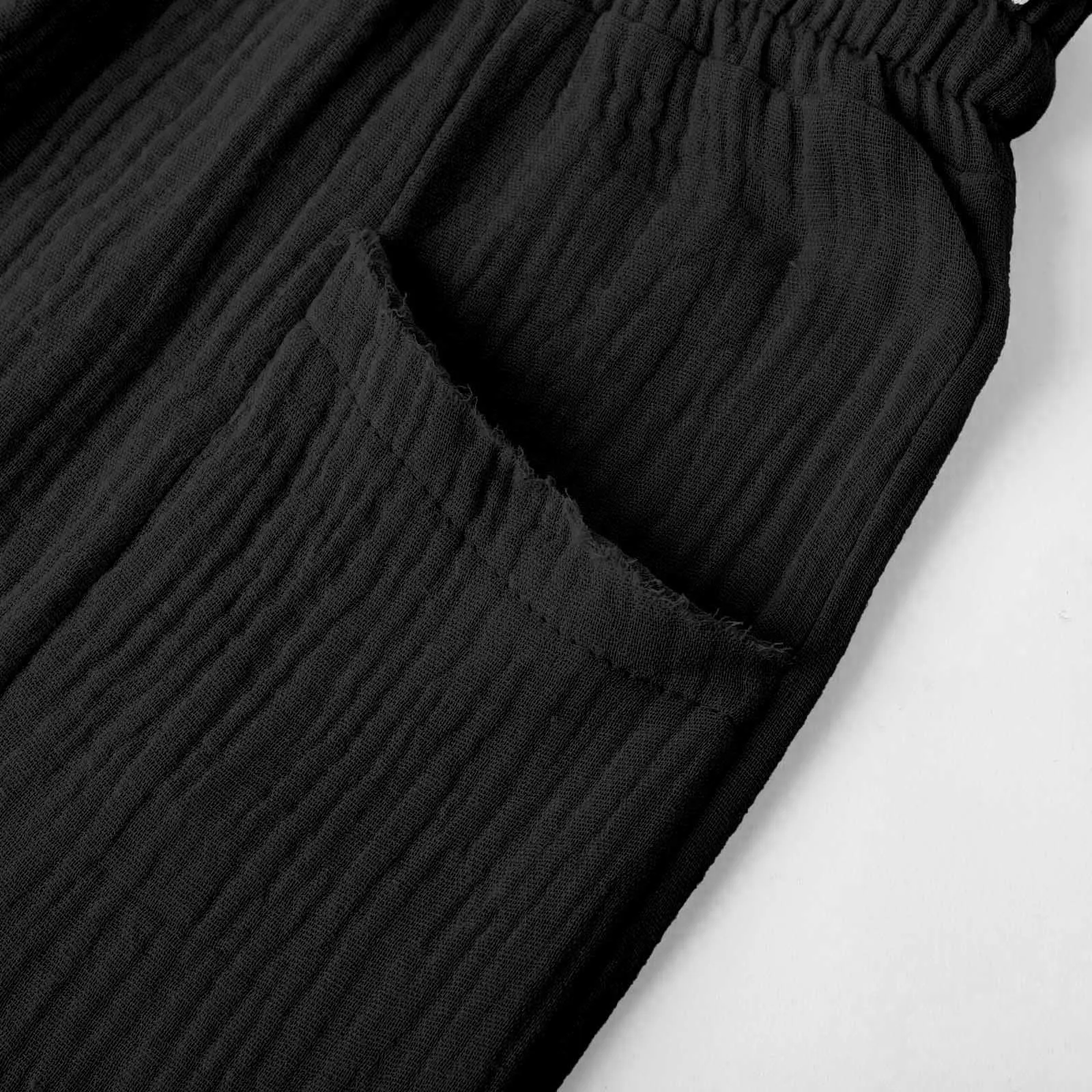 Generico Pantaloni Capri in Lino e Cotone Donna Vita Alta Larghi con Tasche Tinta Unita - immagine 8