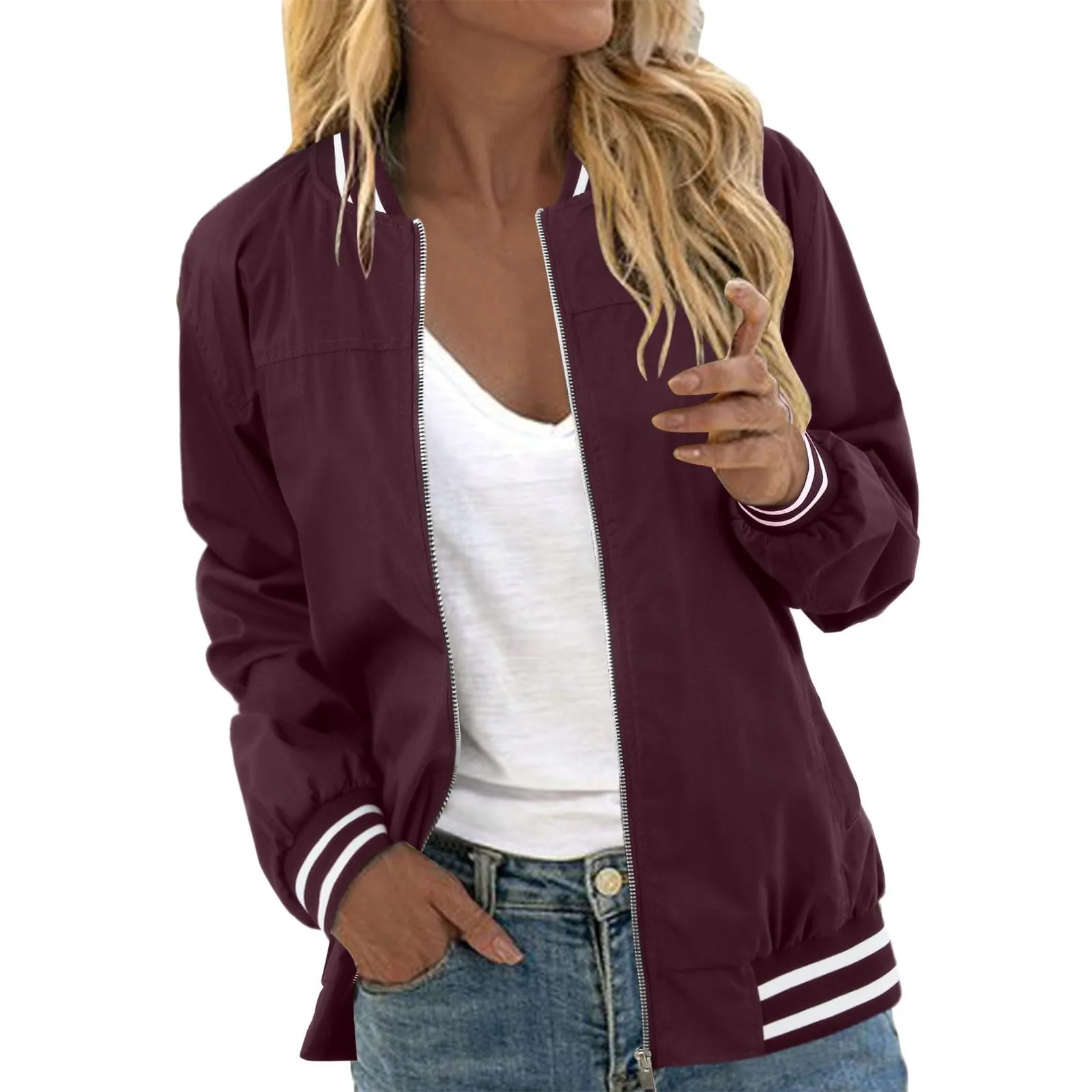 Giubbino Primaverile Donna Baseball con Motivo Floreale, Giacca Corta Casual Streetwear, Rosso, XXL - immagine 1