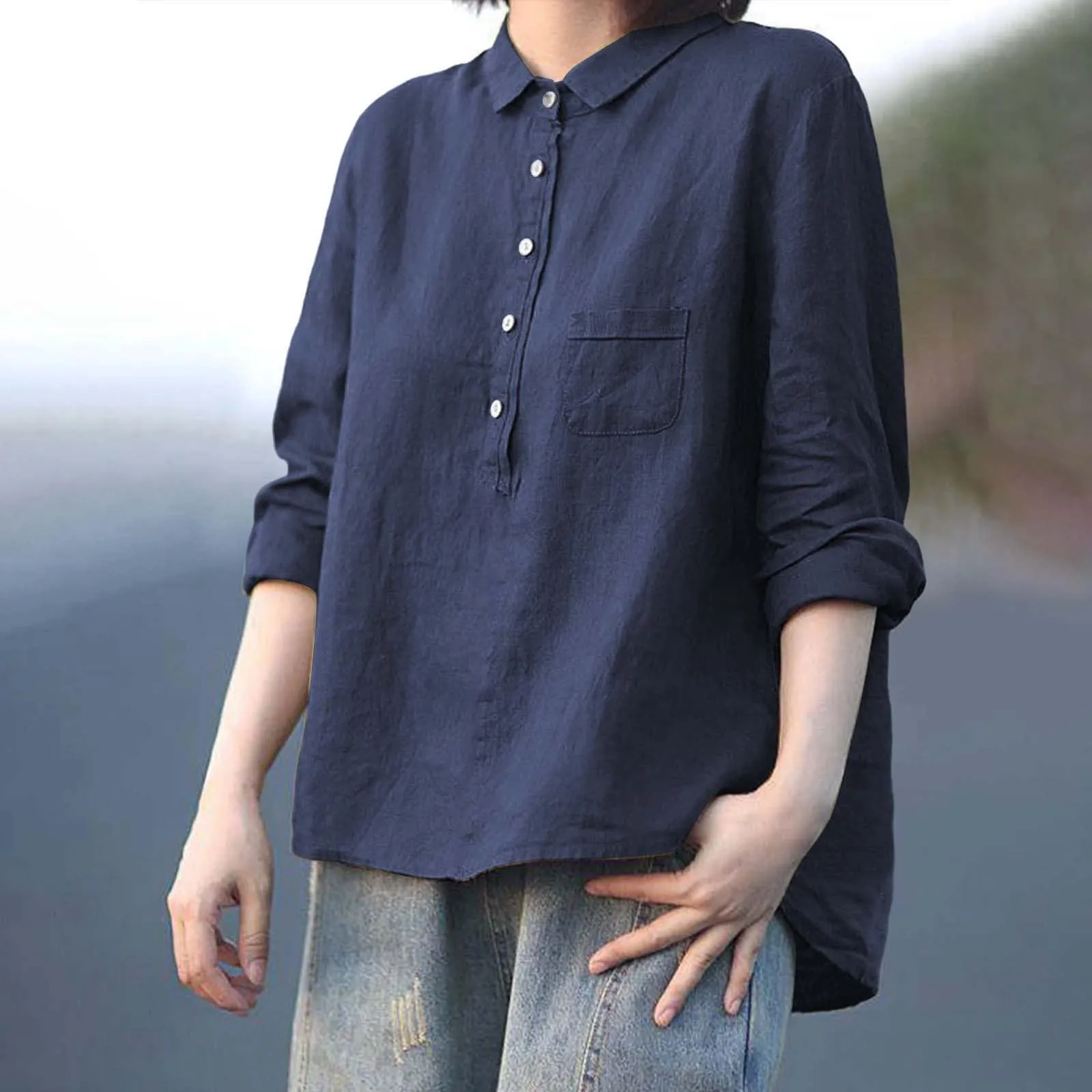 Cocila Bluse Estive Donna Camicia in Raso Maglie Donna Camicione Lungo Curvy Tunica Manica Lunga Camicetta in Chiffon - immagine 3