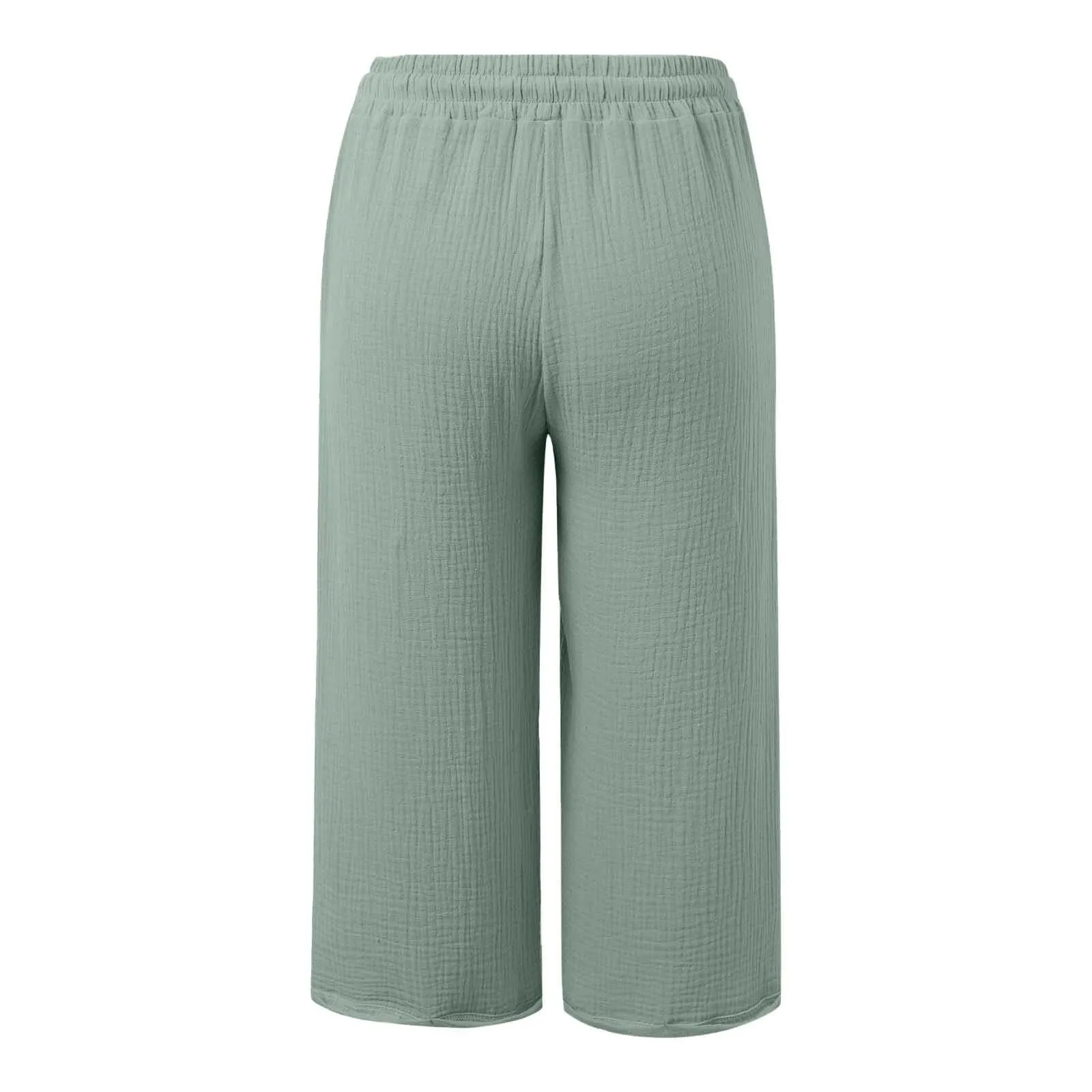 Generico Pantaloni Capri in Lino e Cotone Donna, Vita Alta, Gamba Larga, Tinta Unita con Tasche - immagine 5