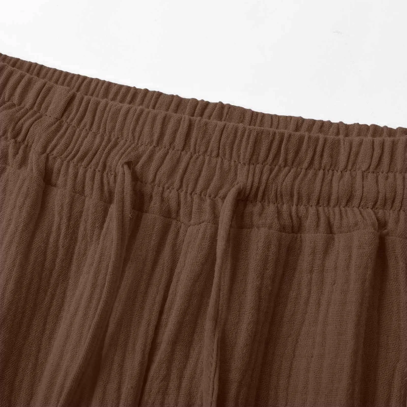 Generico Pantaloni Capri in Lino e Cotone Donna, Vita Alta, Gamba Larga, Tinta Unita con Tasche - immagine 7