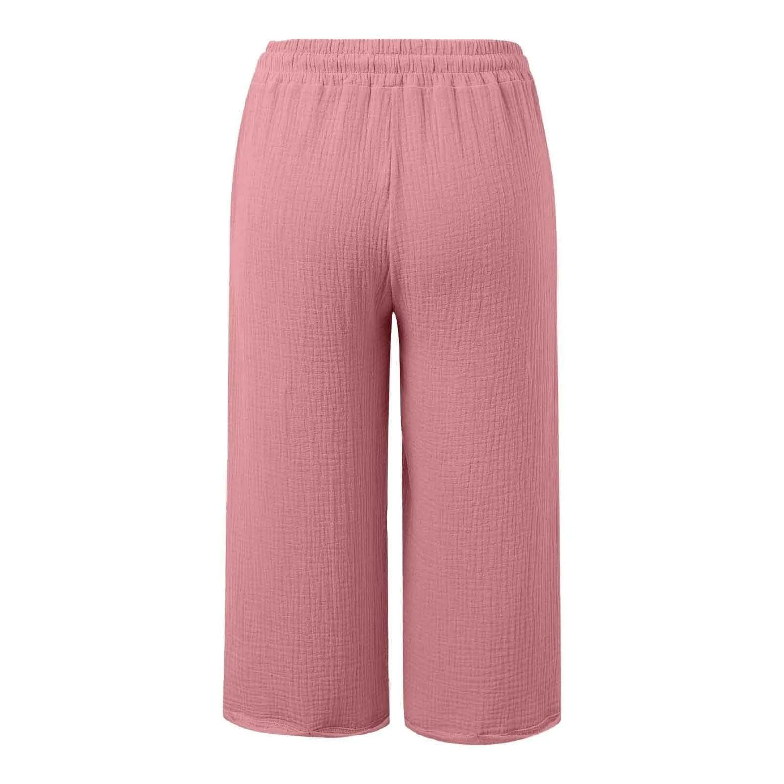 Generico Pantaloni Lino Donna Capri 3/4 Estivi Vita Alta Larghi Tinta Unita con Tasche - immagine 6