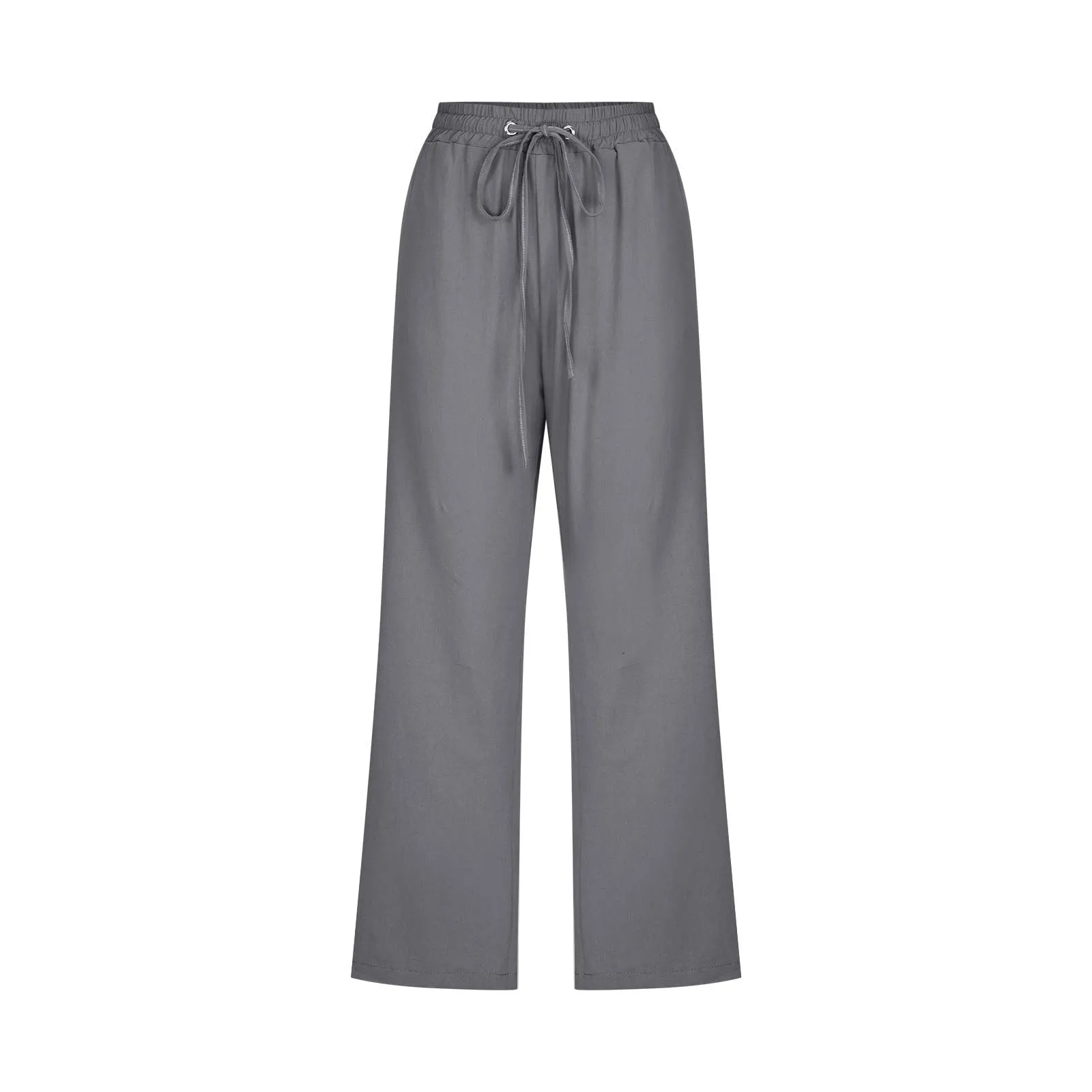 Generico Pantaloni Capri in Lino e Cotone Donna, Vita Alta Larghi con Coulisse e Tasche, Tinta Unita - immagine 4