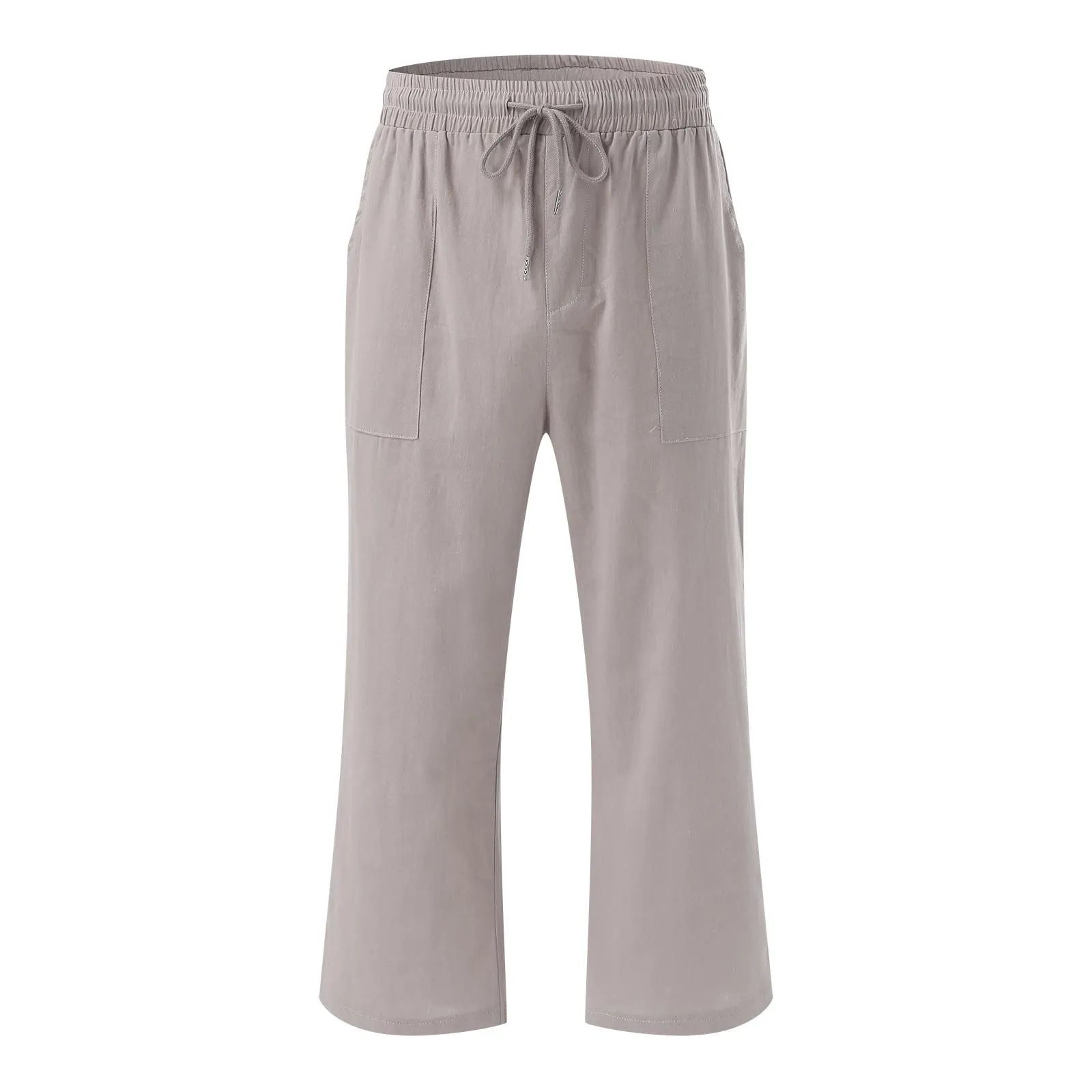 Generico Pantaloni Capri in Lino e Cotone per Donna, Vita Alta, Gamba Larga, Tinta Unita - immagine 4