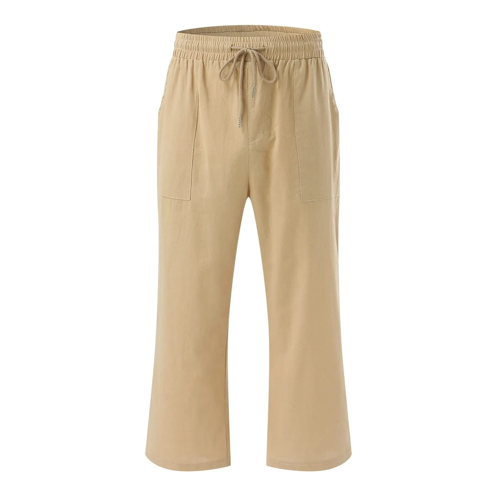 Generico Pantaloni Lino Donna Capri 3/4 Vita Alta Larghi con Tasche Tinta Unita - immagine 4