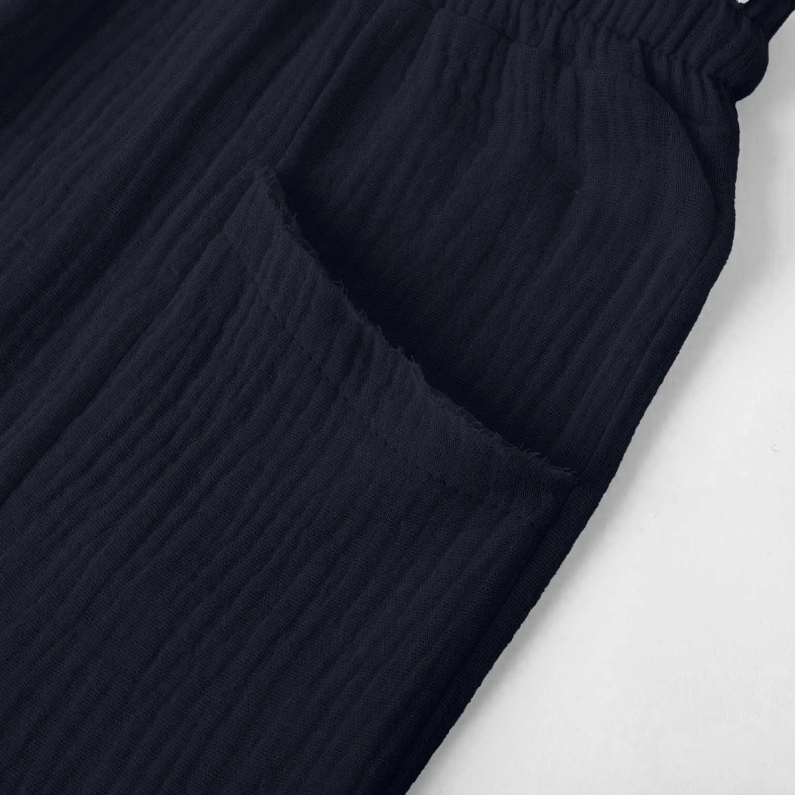 Generico Pantaloni Capri Donna in Lino e Cotone, Vita Alta, Gamba Larga, Tinta Unita - immagine 7