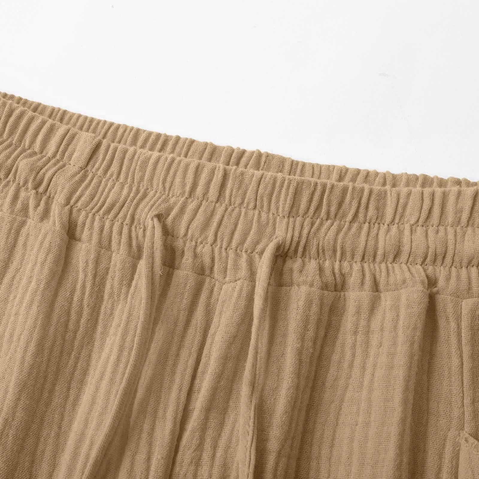 Generico Pantaloni Capri in Lino e Cotone Donna, Vita Alta, Gamba Larga, Tinta Unita con Tasche - immagine 4