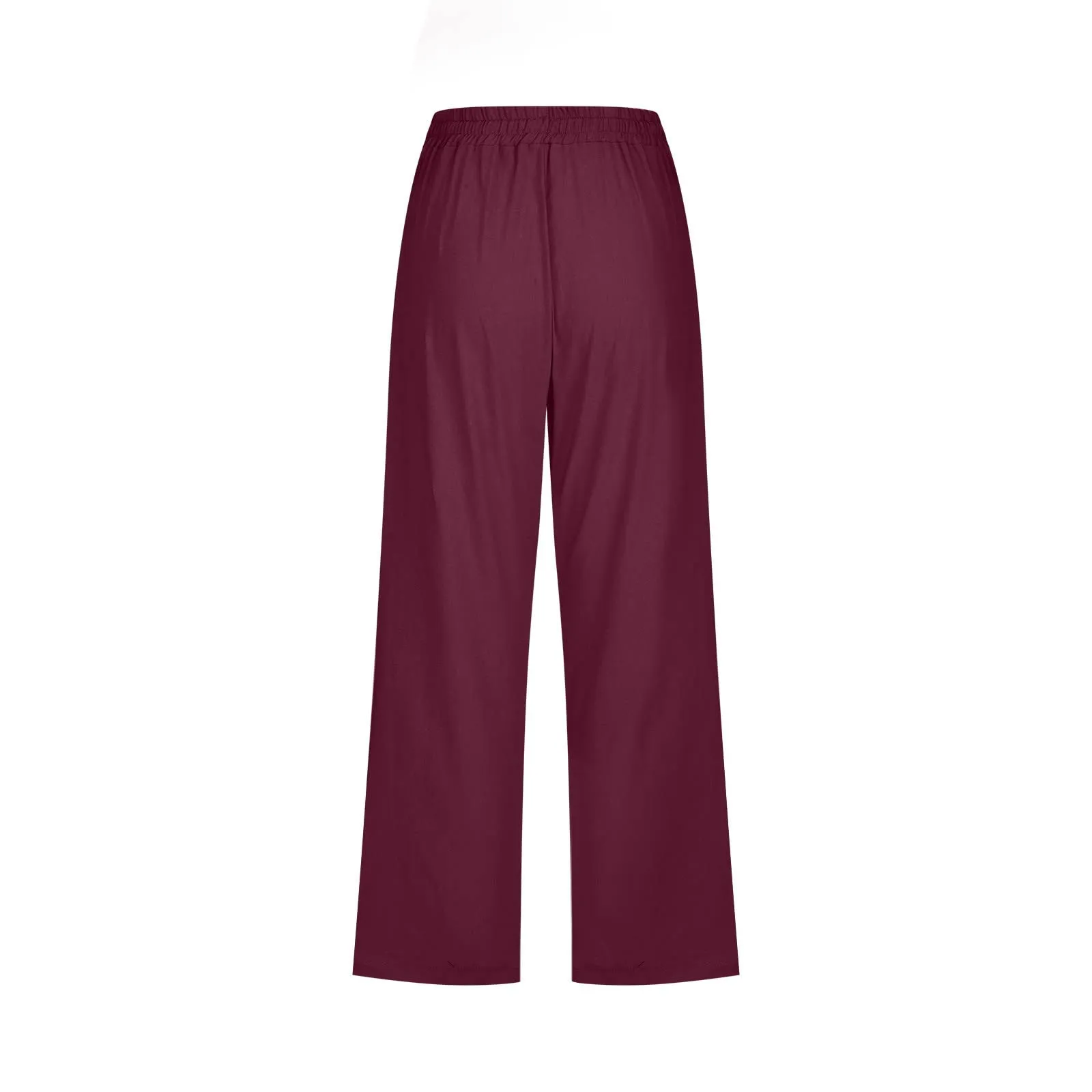 Generico Pantaloni Lino Donna Capri Vita Alta Larghi Tinta Unita con Tasche - immagine 5