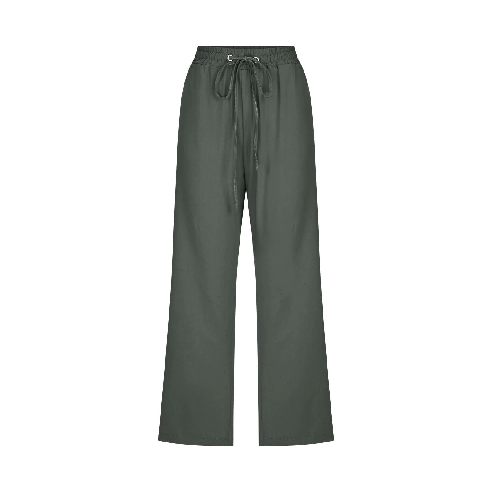 Generico Pantaloni Capri in Lino e Cotone per Donna, Vita Alta, Gamba Larga, Tinta Unita con Tasche - immagine 3