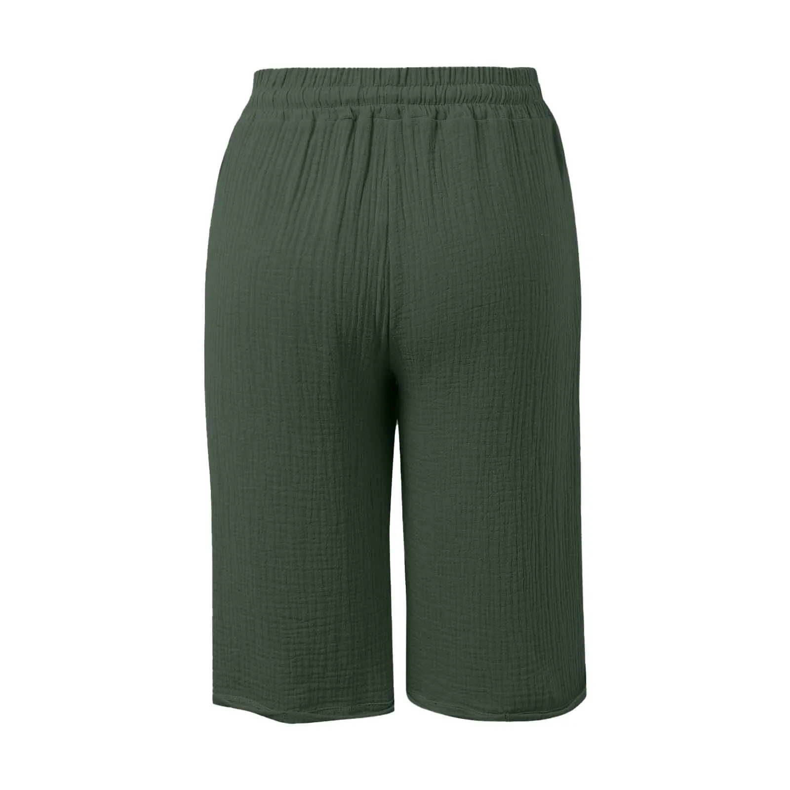 Generico Pantaloni Capri in Lino e Cotone Donna, Vita Alta a Gamba Larga con Coulisse e Tasche, Tinta Unita - immagine 4
