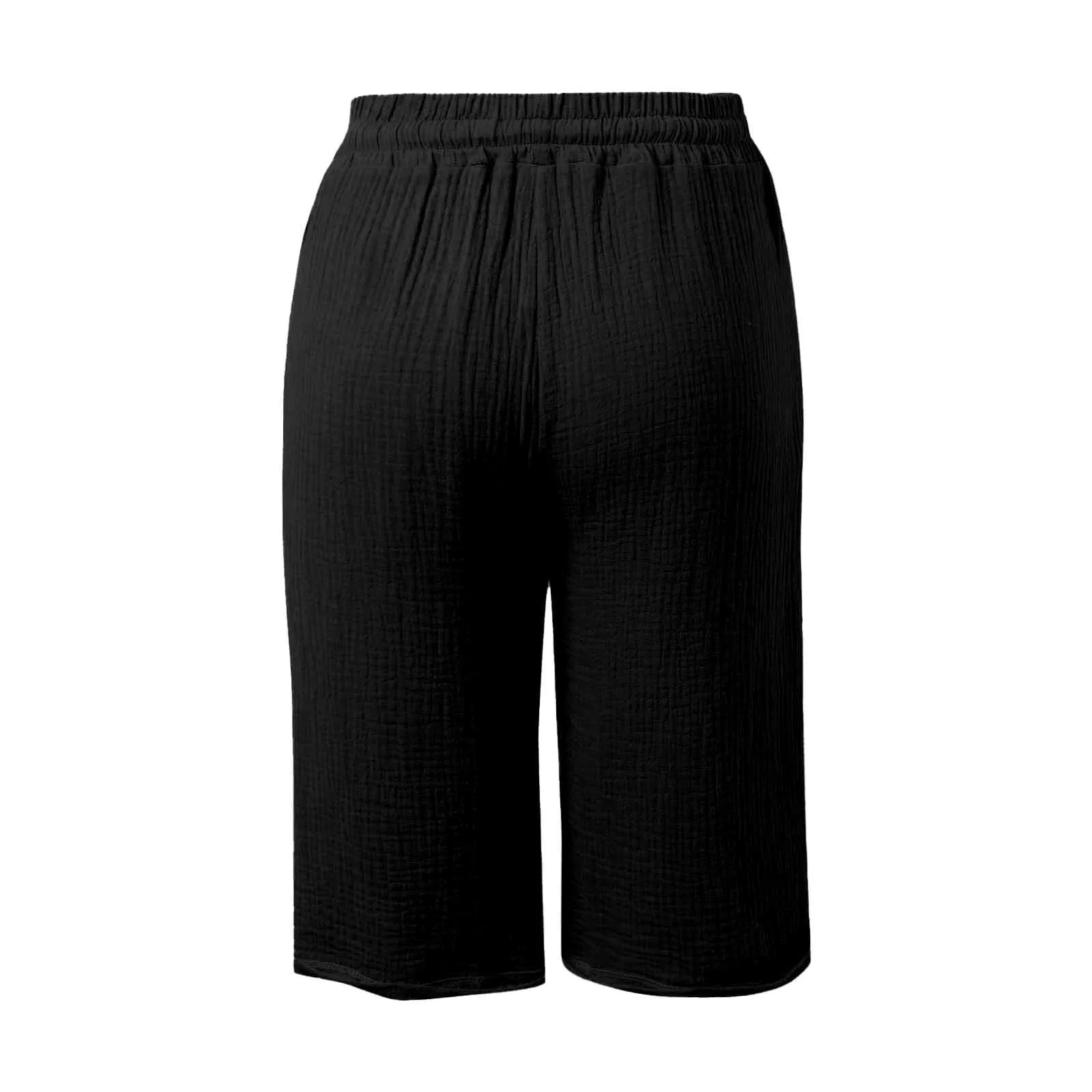 Generico Pantaloni Capri in Lino e Cotone Donna Vita Alta Larghi con Tasche Tinta Unita - immagine 4