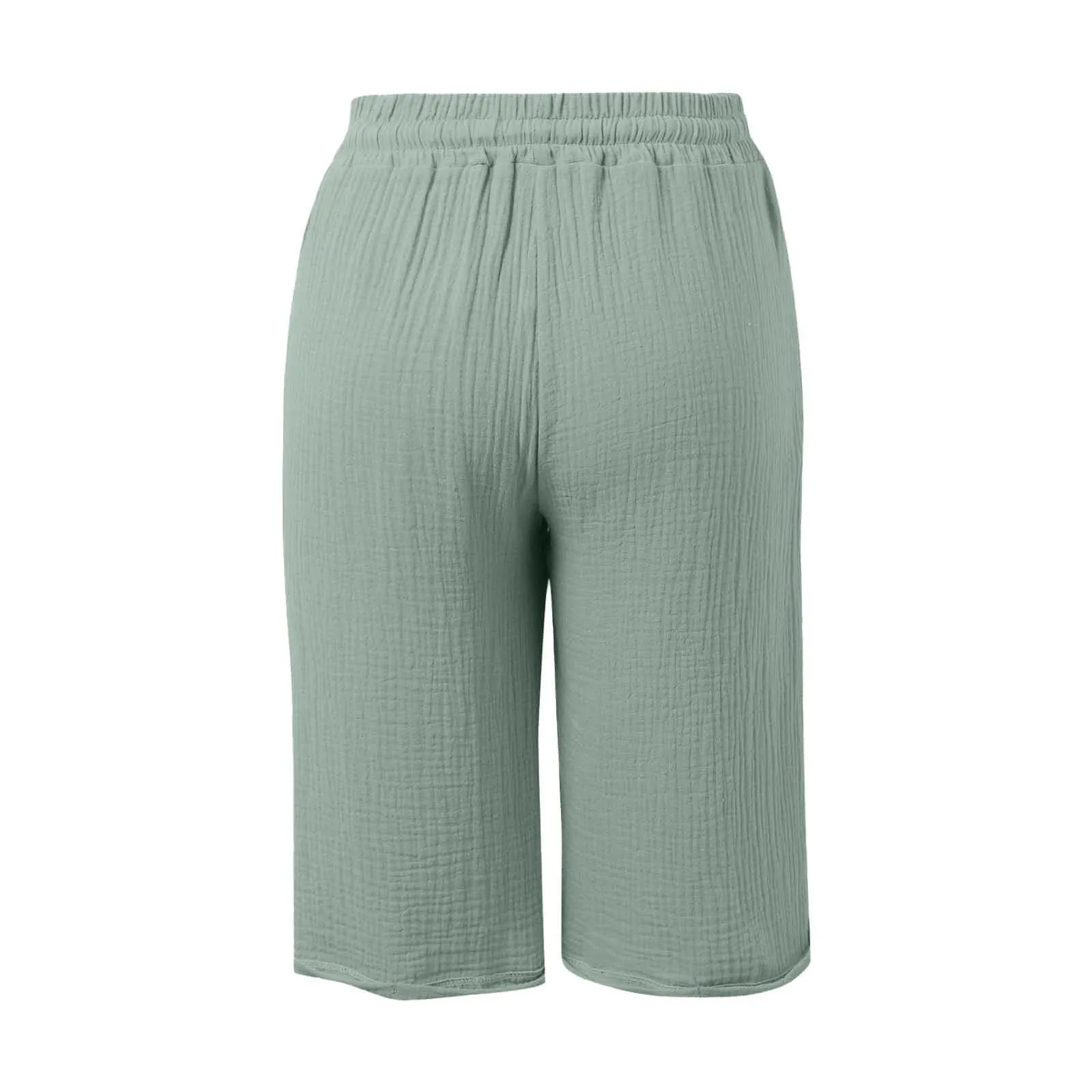Generico Pantaloni Capri in Lino e Cotone Donna Vita Alta Larghi con Tasche Tinta Unita - immagine 4