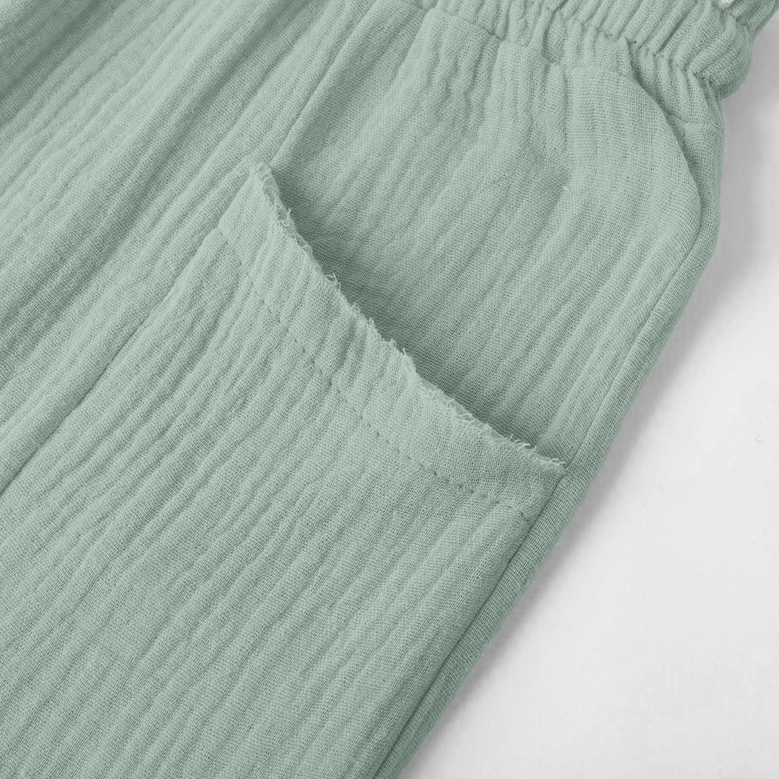 Generico Pantaloni Capri in Lino e Cotone Donna Vita Alta Larghi con Tasche Tinta Unita - immagine 7