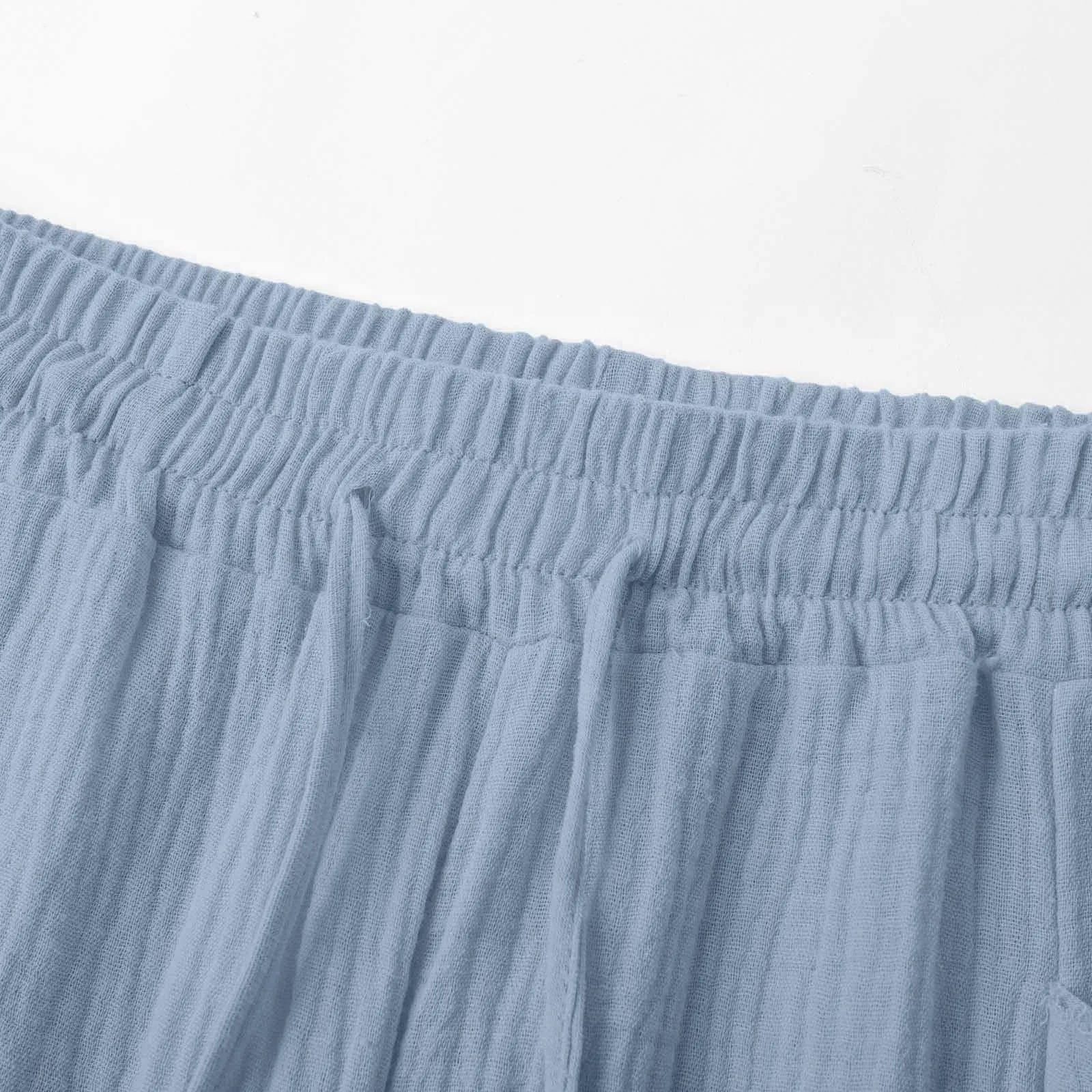 Generico Pantaloni Capri in Lino e Cotone Donna Vita Alta Larghi Tinta Unita con Tasche - immagine 6