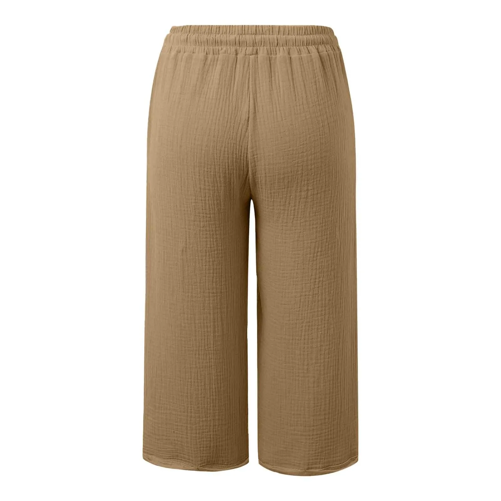 Generico Pantaloni Capri in Lino e Cotone per Donna, Vita Alta, Gamba Larga, Tinta Unita con Tasche - immagine 5