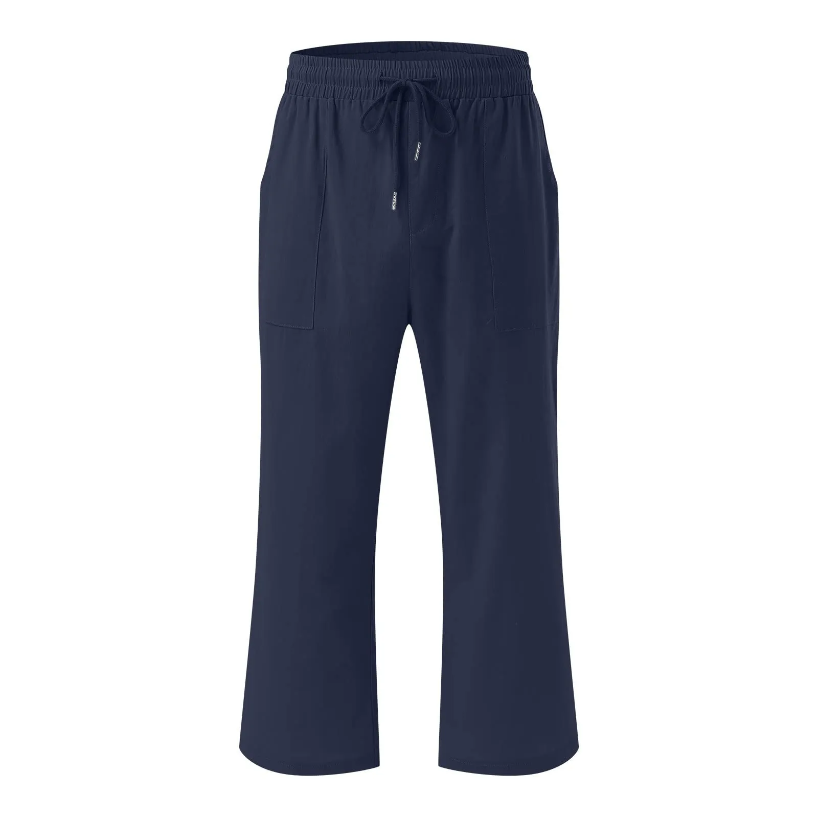Generico Pantaloni Capri in Lino e Cotone per Donna, Vita Alta, Gamba Larga, Tinta Unita con Tasche - immagine 4