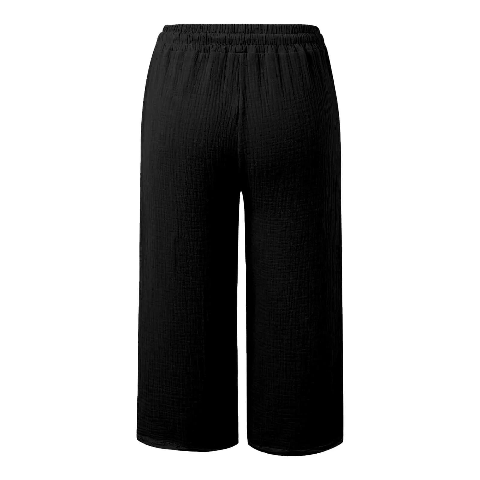 Generico Pantaloni Capri in Lino e Cotone Donna Vita Alta a Gamba Larga con Coulisse e Tasche Tinta Unita - immagine 5