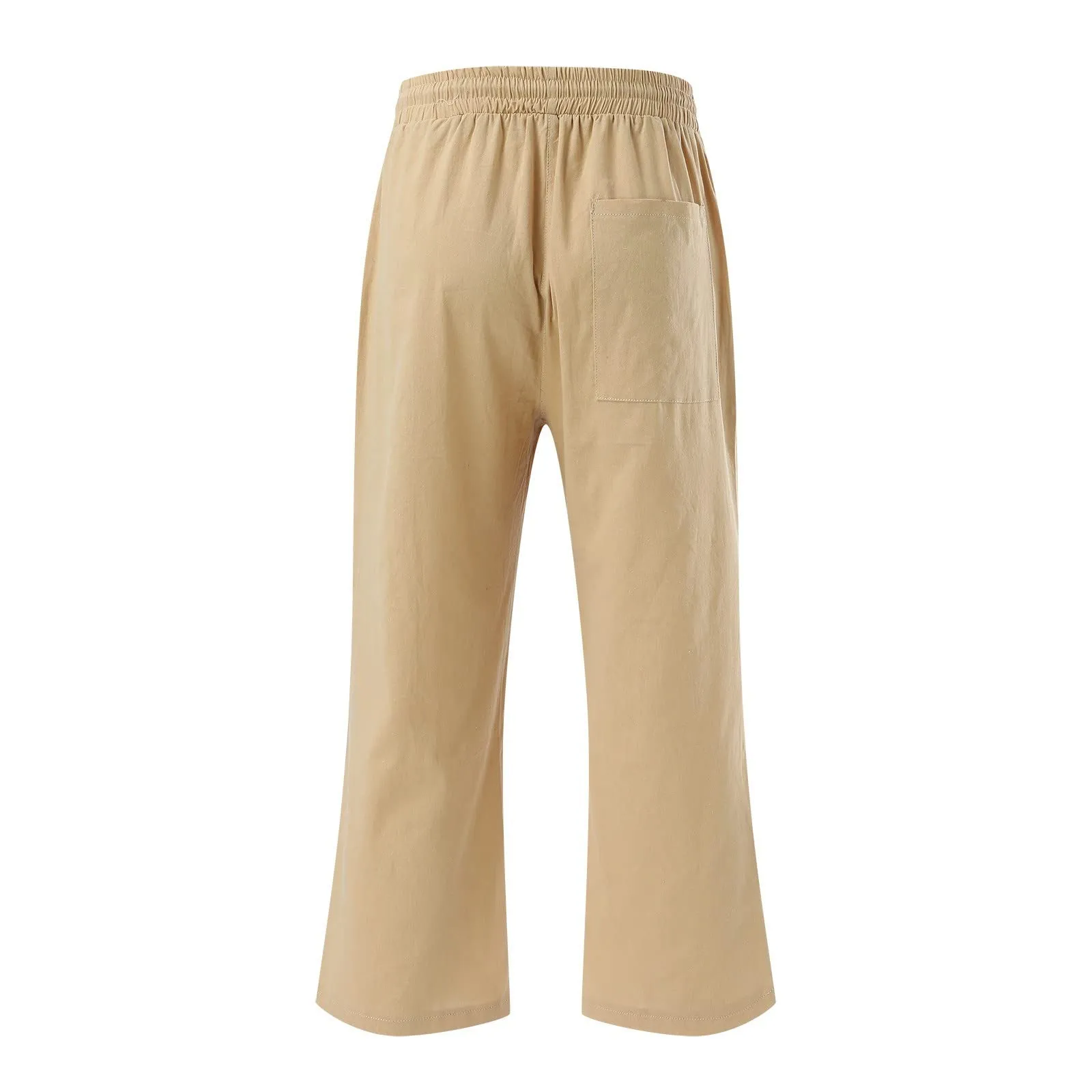 Generico Pantaloni Capri in Lino e Cotone Donna, Vita Alta, Gamba Larga, Tinta Unita con Tasche - immagine 5