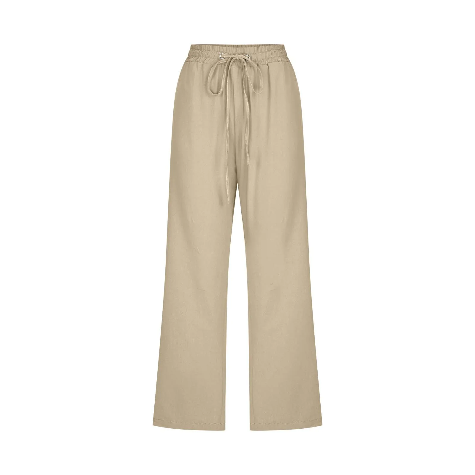 Generico Pantaloni Capri in Lino e Cotone Donna Vita Alta Larghi con Tasche Tinta Unita - immagine 4