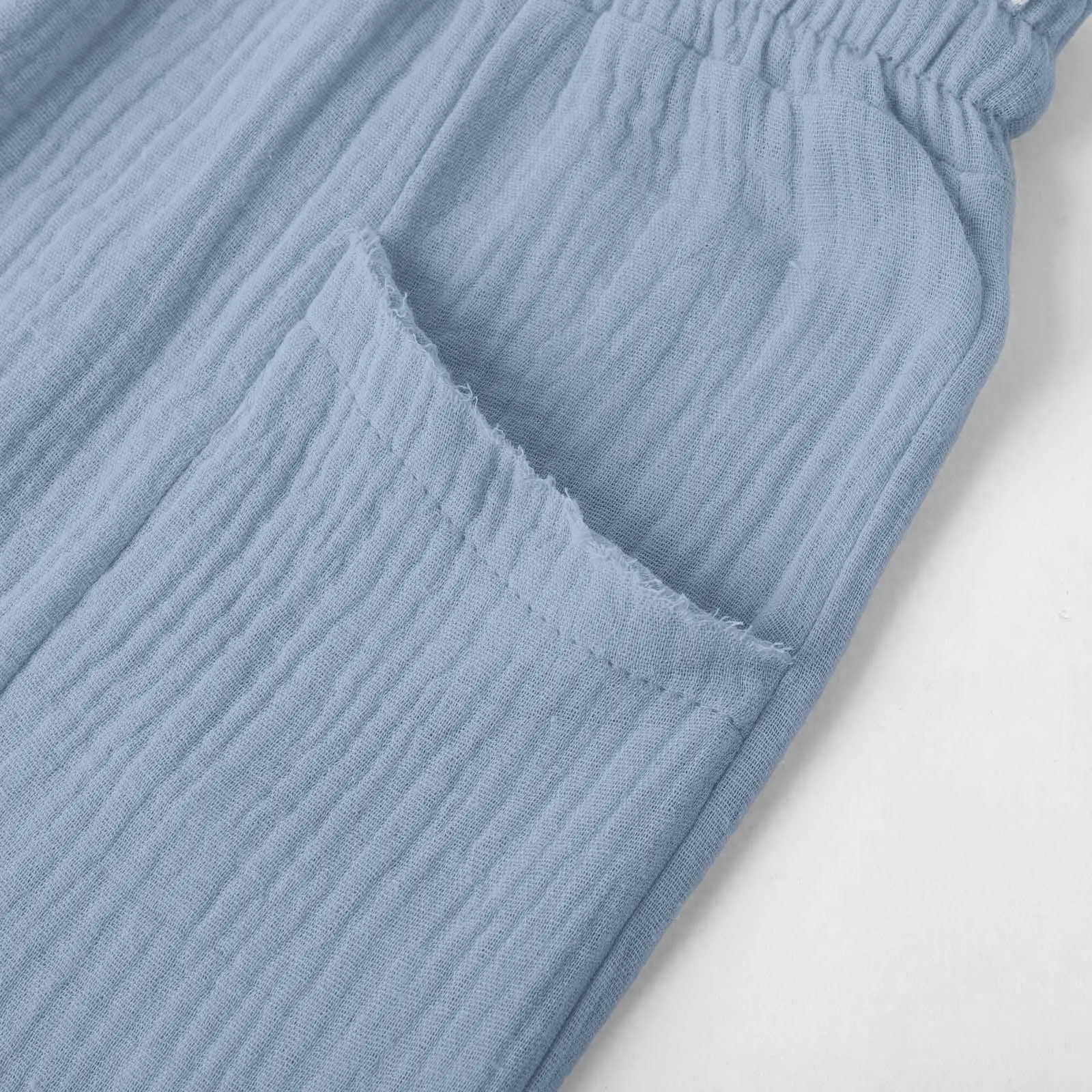Generico Pantaloni Capri in Lino e Cotone Donna, Vita Alta, Gamba Larga, Tinta Unita con Tasche - immagine 7