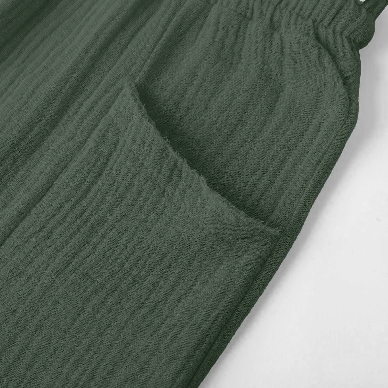 Generico Pantaloni Capri in Lino e Cotone Donna, Vita Alta Larghi con Coulisse e Tasche, Tinta Unita - immagine 7