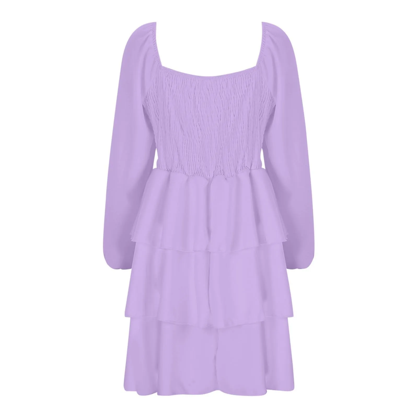 TOFOTL Abito Corto Donna Monospalla a Linea Svasata con Volant, Viola, XL - immagine 6