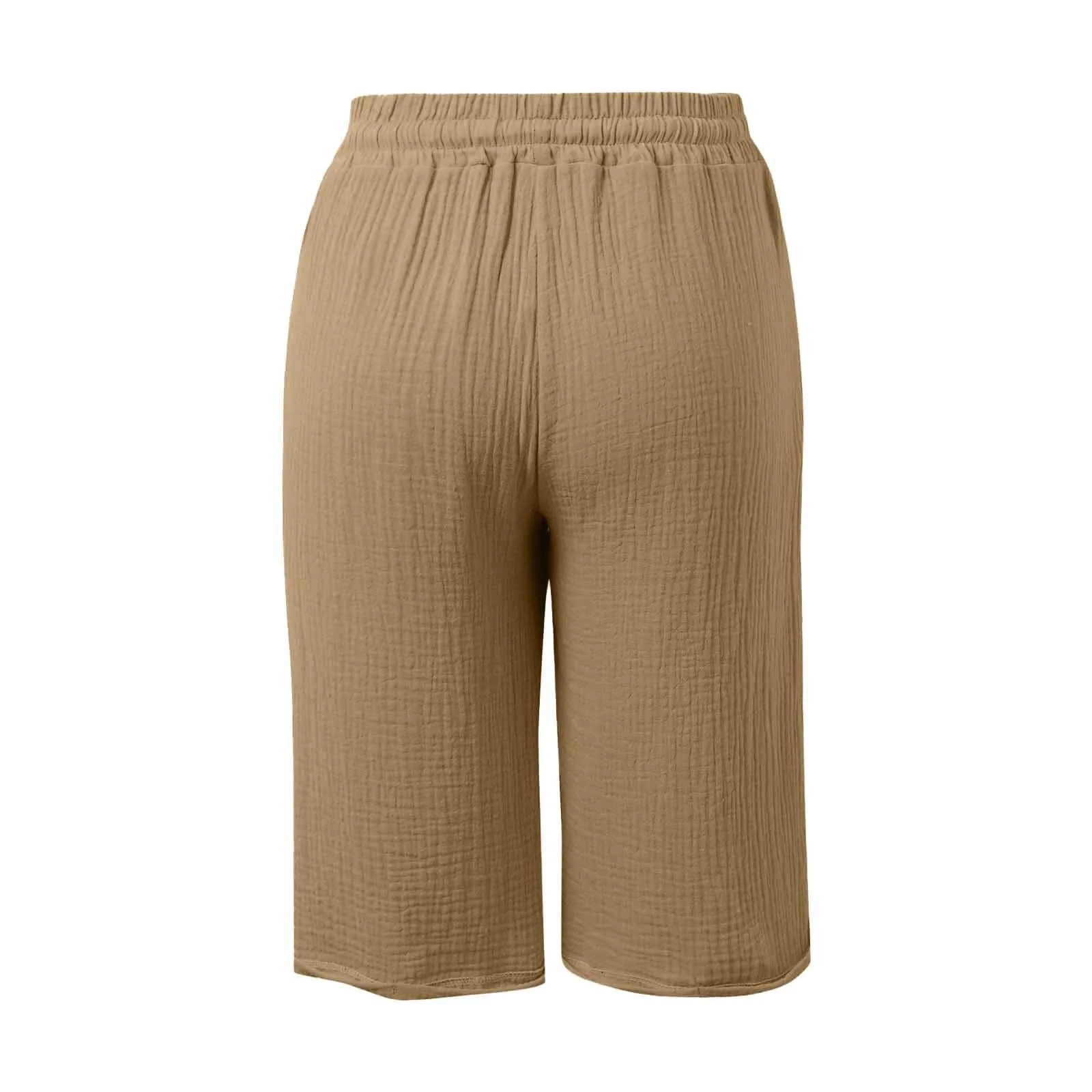 Generico Pantaloni Capri in Lino e Cotone Donna Vita Alta a Gamba Larga con Coulisse e Tasche - immagine 8