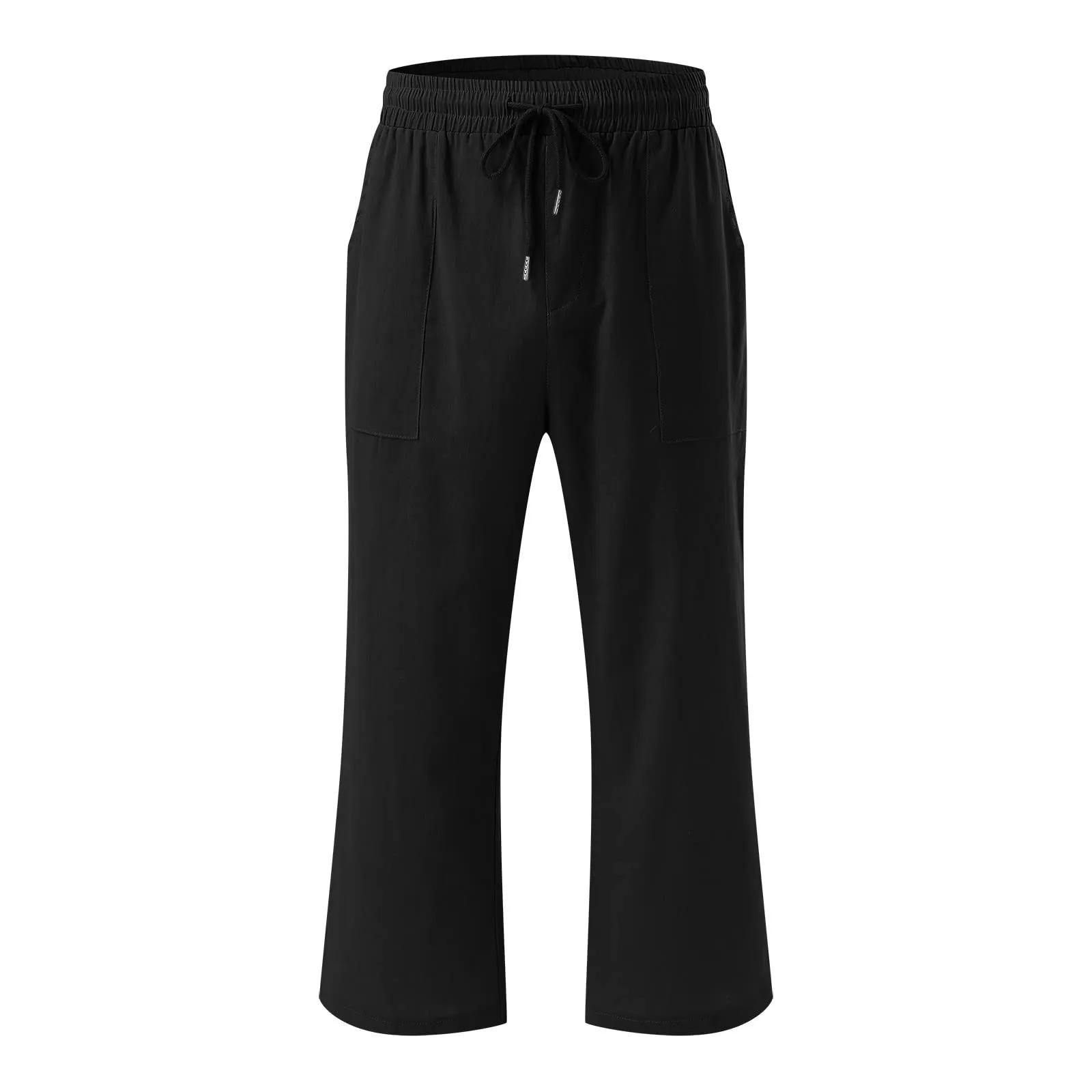 Generico Pantaloni Capri in Lino e Cotone Donna, Vita Alta, Gamba Larga, Tinta Unita con Tasche - immagine 5