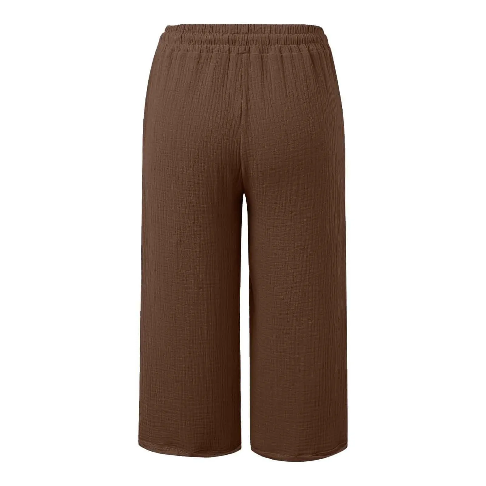 Generico Pantaloni Capri in Lino e Cotone per Donna, Vita Alta, Gamba Larga, Tinta Unita con Tasche - immagine 4