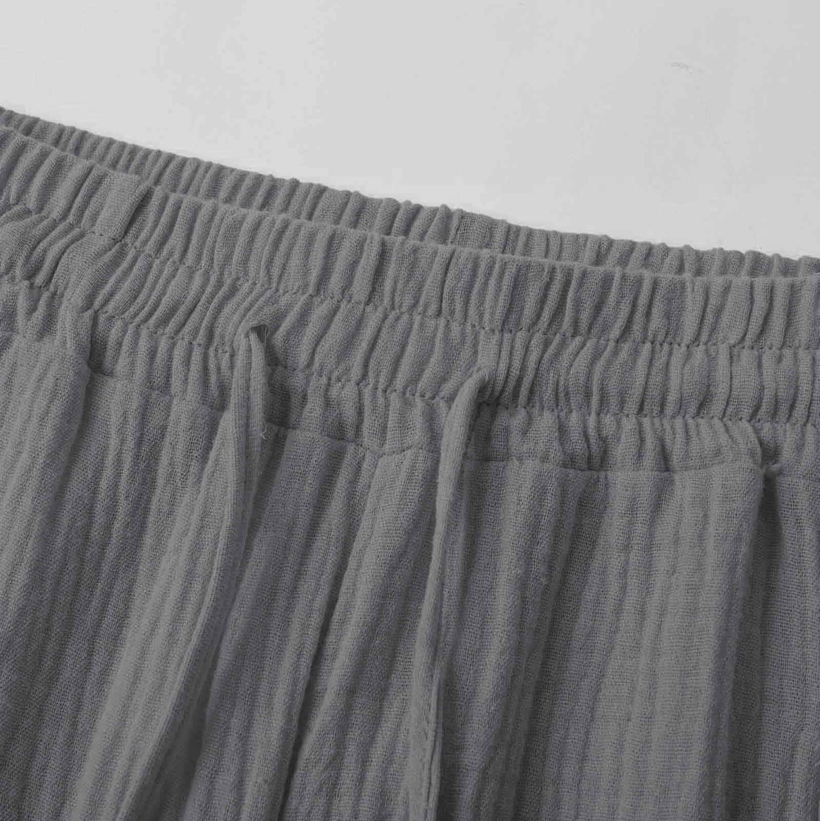 Generico Pantaloni Capri in Lino e Cotone Donna, Vita Alta, Gamba Larga, Tinta Unita - immagine 5