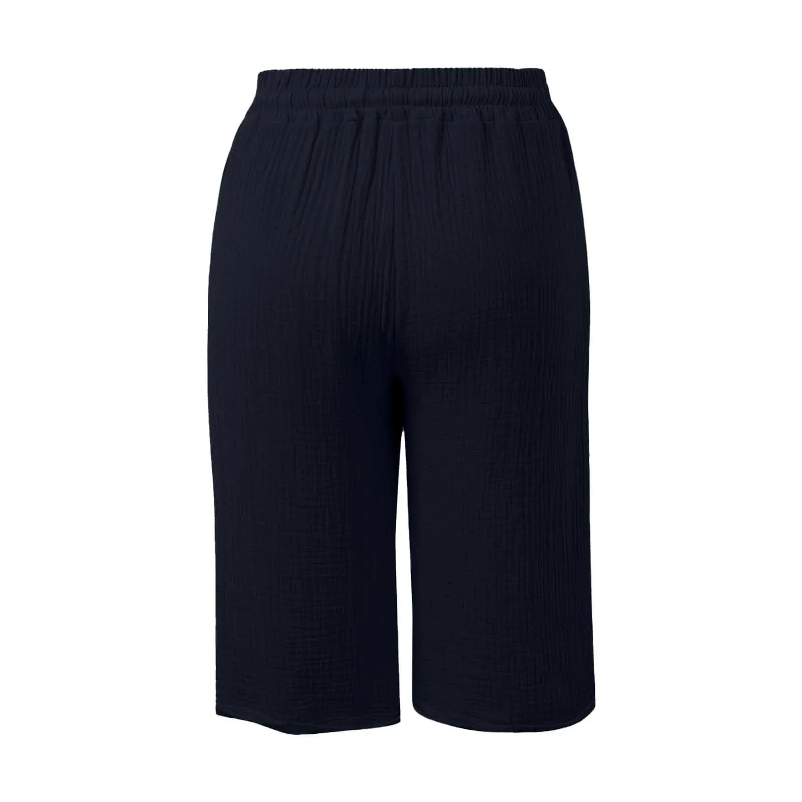 Generico Pantaloni Capri in Lino e Cotone per Donna, Vita Alta, Gamba Larga, Tinta Unita con Coulisse e Tasche - immagine 5