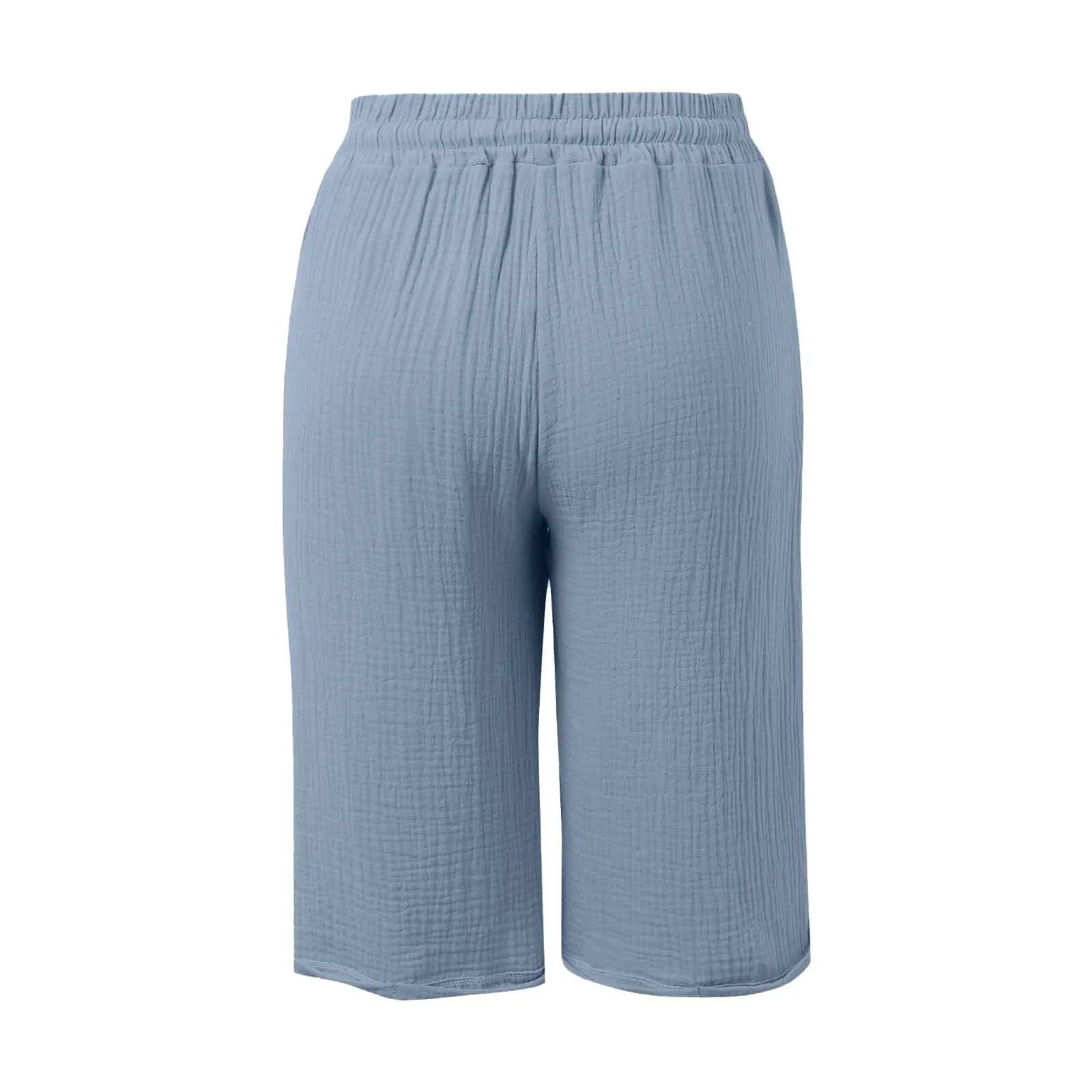 Generico Pantaloni Capri in Lino e Cotone Donna Vita Alta Larghi con Tasche Tinta Unita - immagine 4