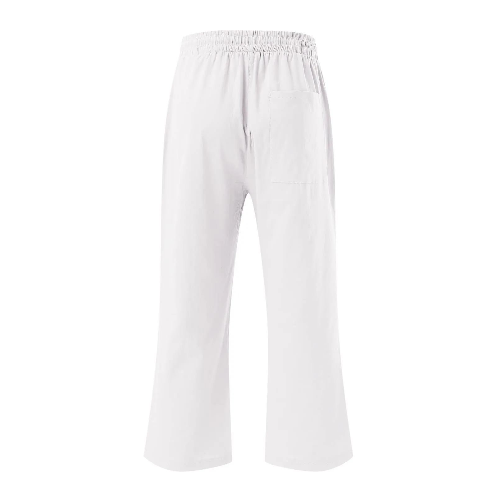 Generico Pantaloni Lino Donna Capri 3/4 Vita Alta Larghi Tinta Unita con Tasche - immagine 4