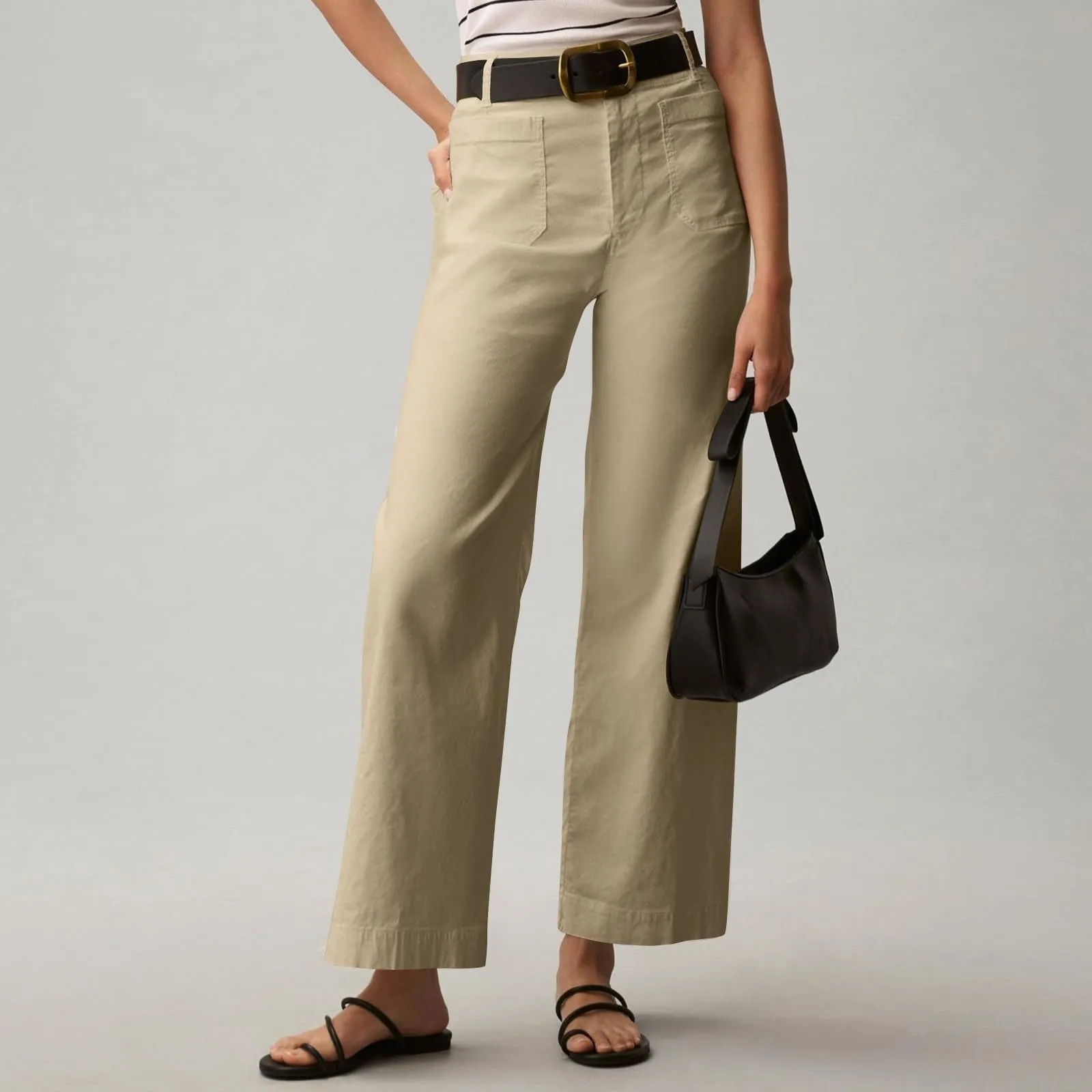 Generisch Pantaloni estivi da donna in denim a vita alta, cachi, M - immagine 3