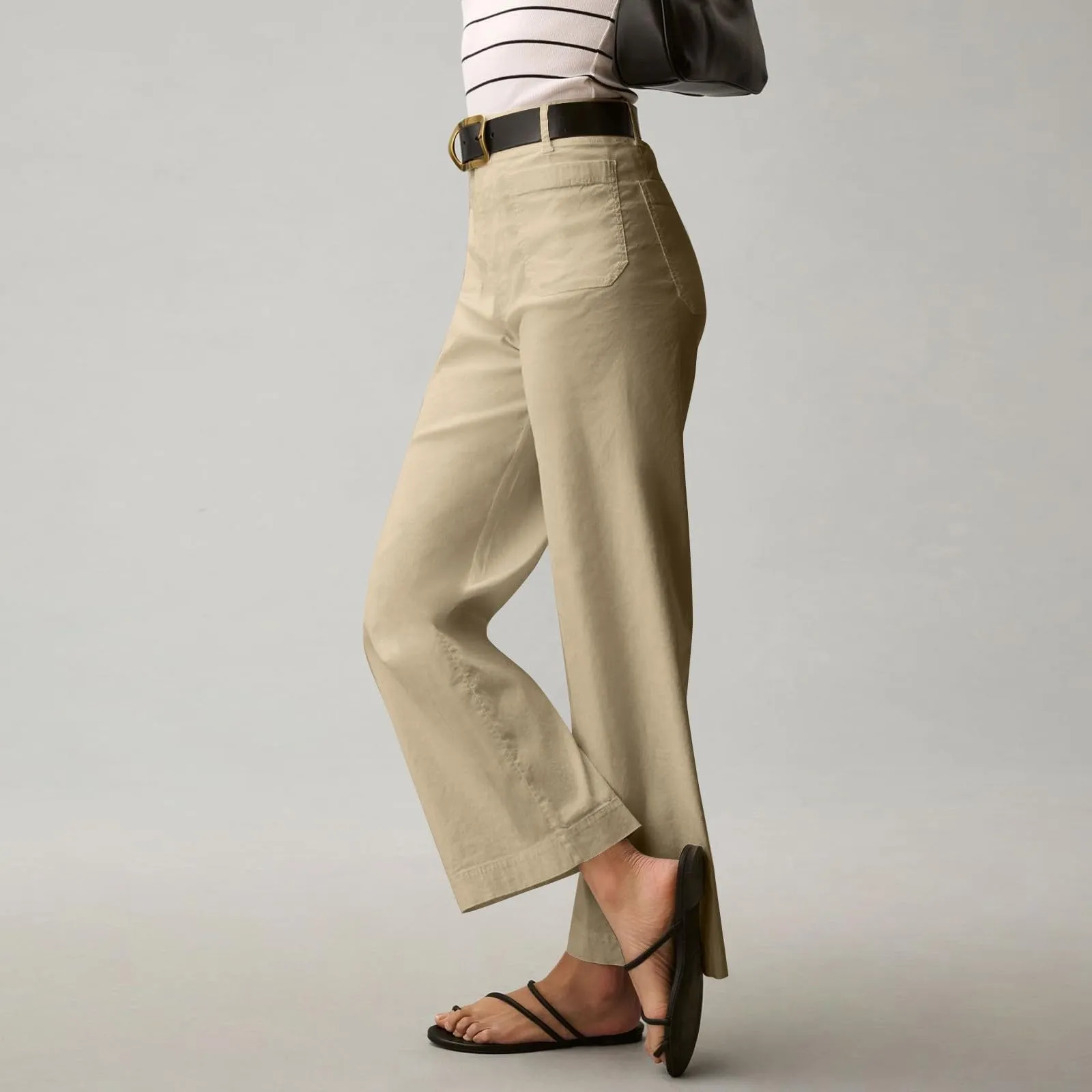 Generisch Pantaloni estivi da donna in denim a vita alta, cachi, M - immagine 5