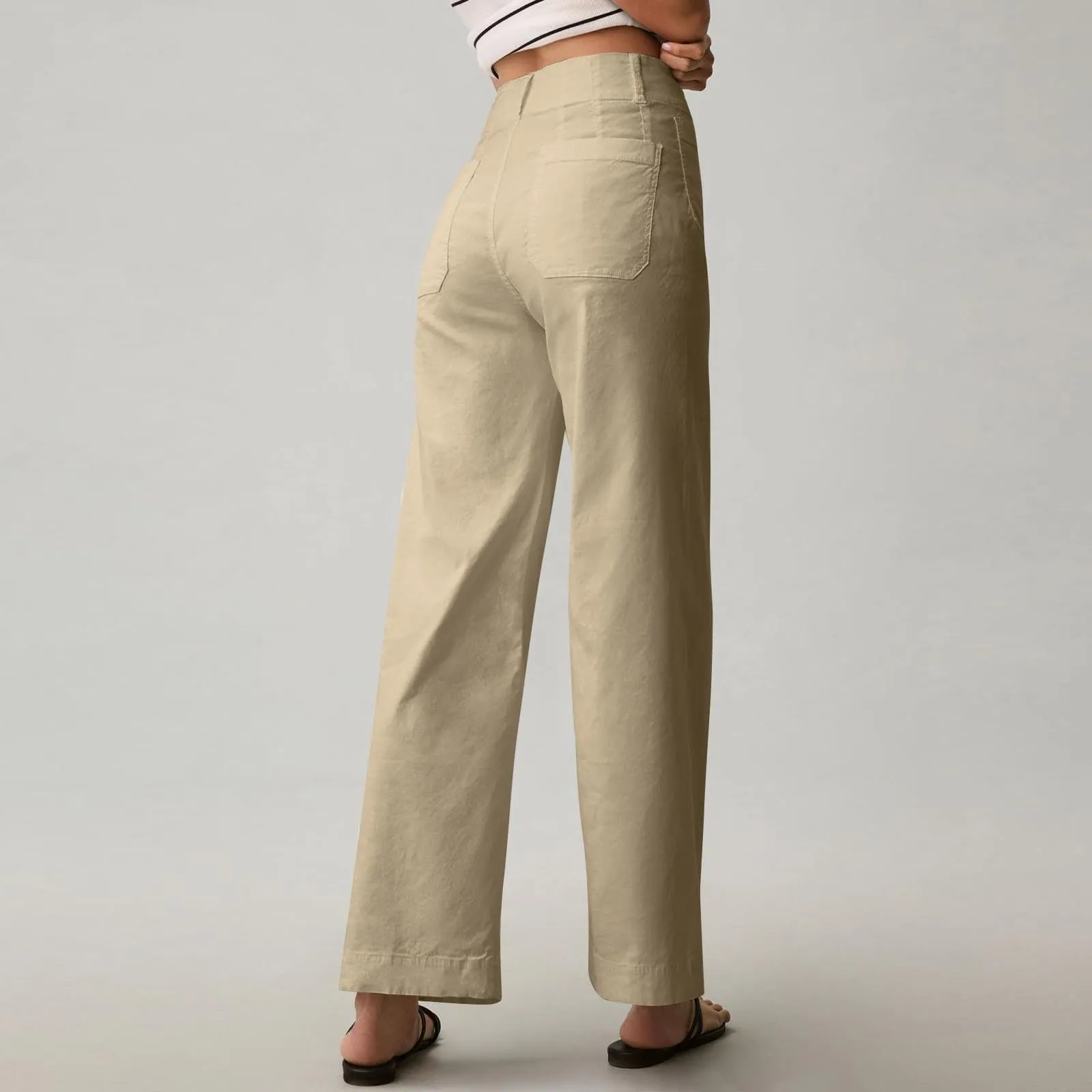 Generisch Pantaloni estivi da donna in denim a vita alta, cachi, M - immagine 6