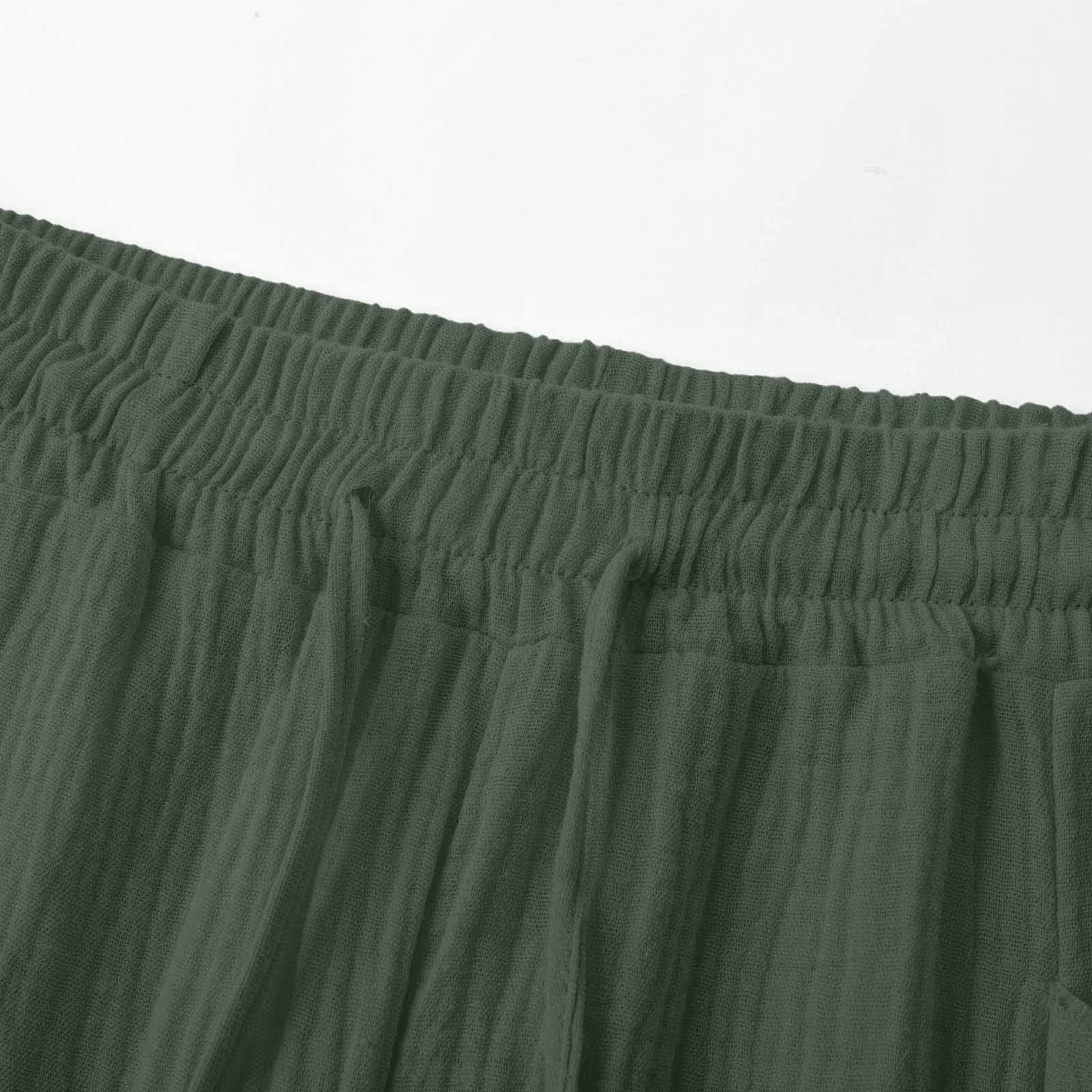 Generico Pantaloni Capri in Lino e Cotone per Donna, Vita Alta, Gamba Larga, Tinta Unita con Tasche - immagine 4