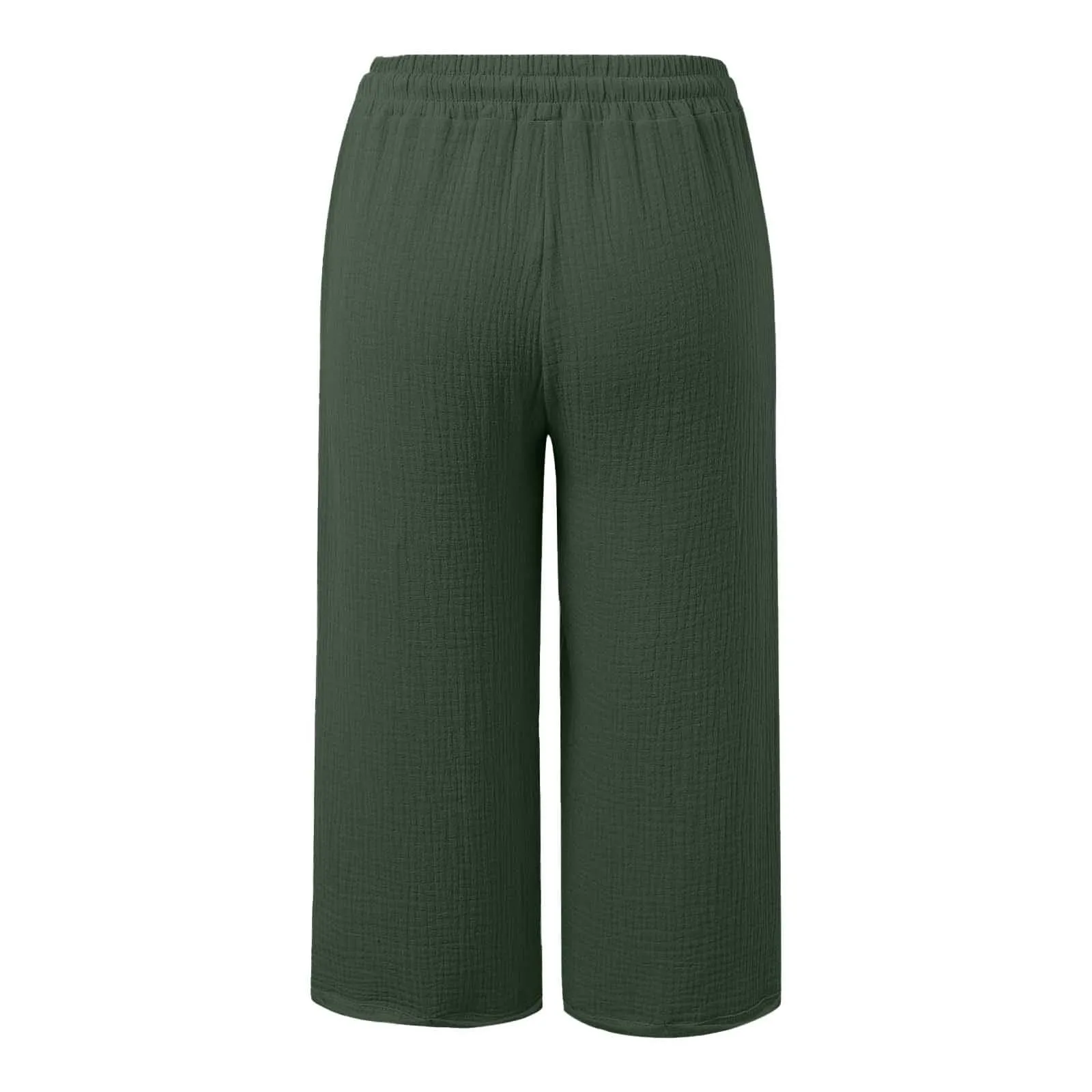 Generico Pantaloni Capri in Lino e Cotone Donna, Vita Alta Larghi con Coulisse e Tasche, Tinta Unita - immagine 7
