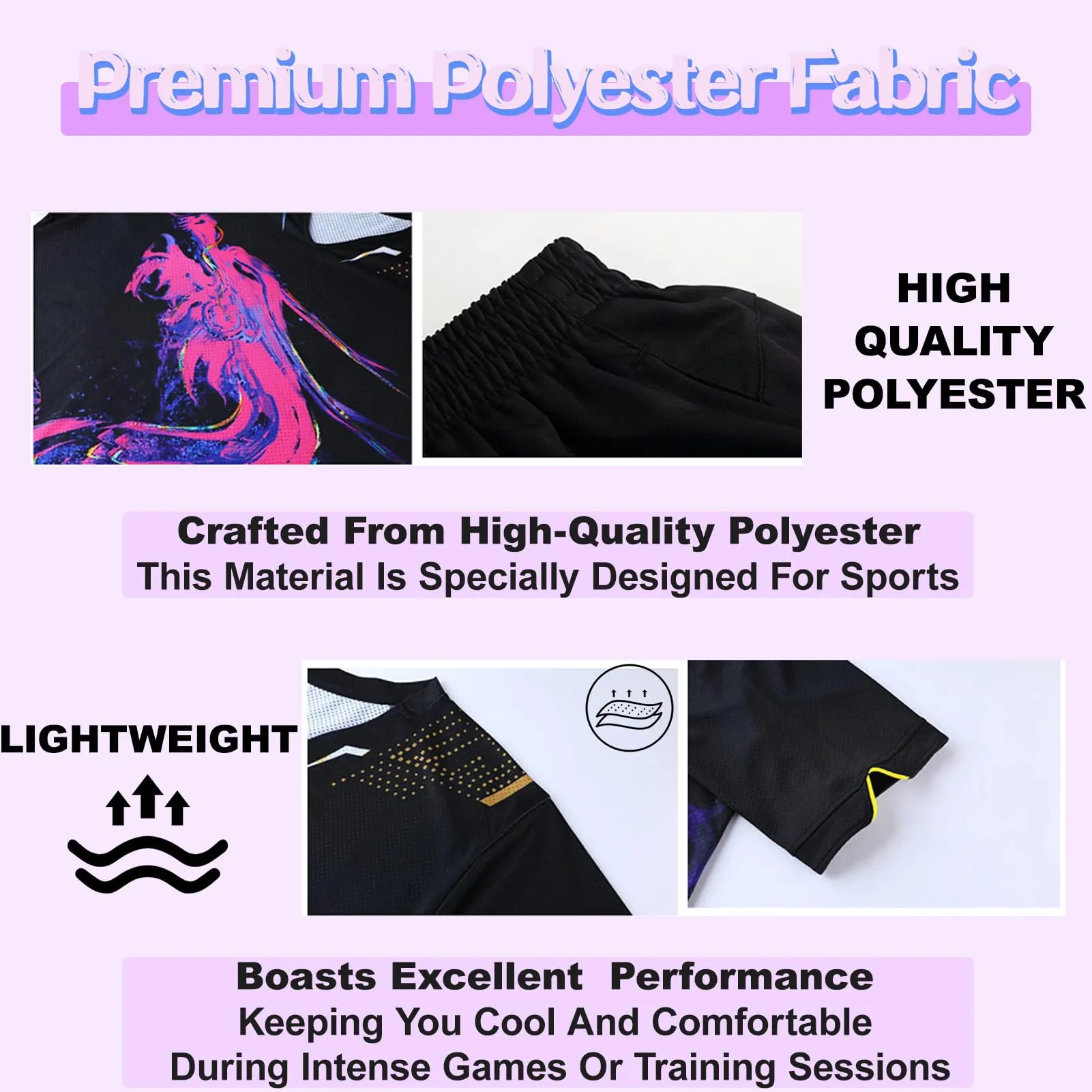 PSKJHN Completo Sportivo Ping Pong Personalizzabile, Maglietta e Pantaloncini in Poliestere Traspirante, Nero, L - immagine 4