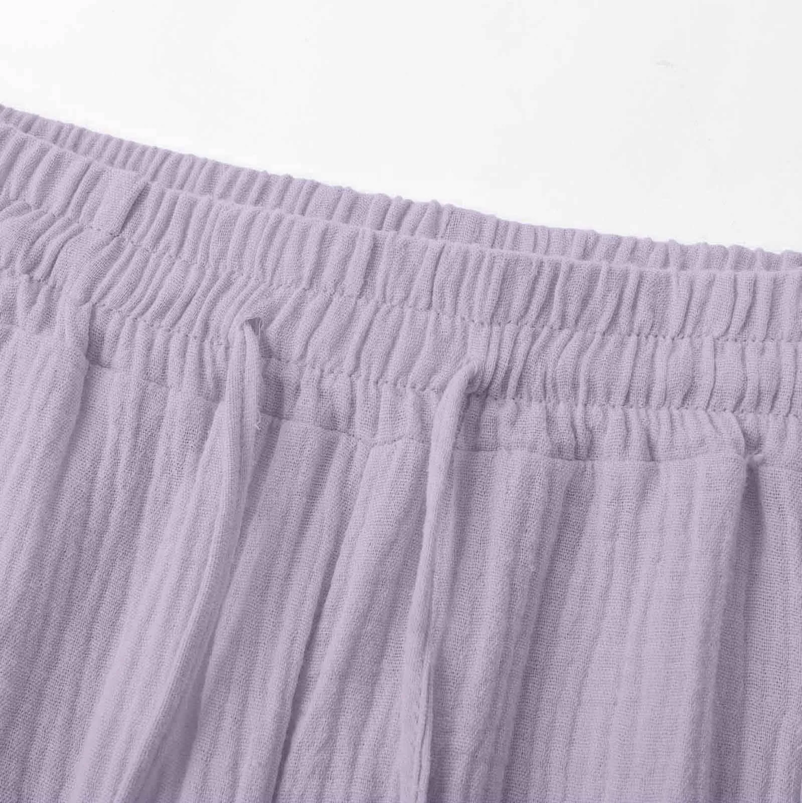 Generico Pantaloni Capri in Lino e Cotone per Donna, Vita Alta, Gamba Larga, Tinta Unita con Tasche - immagine 8